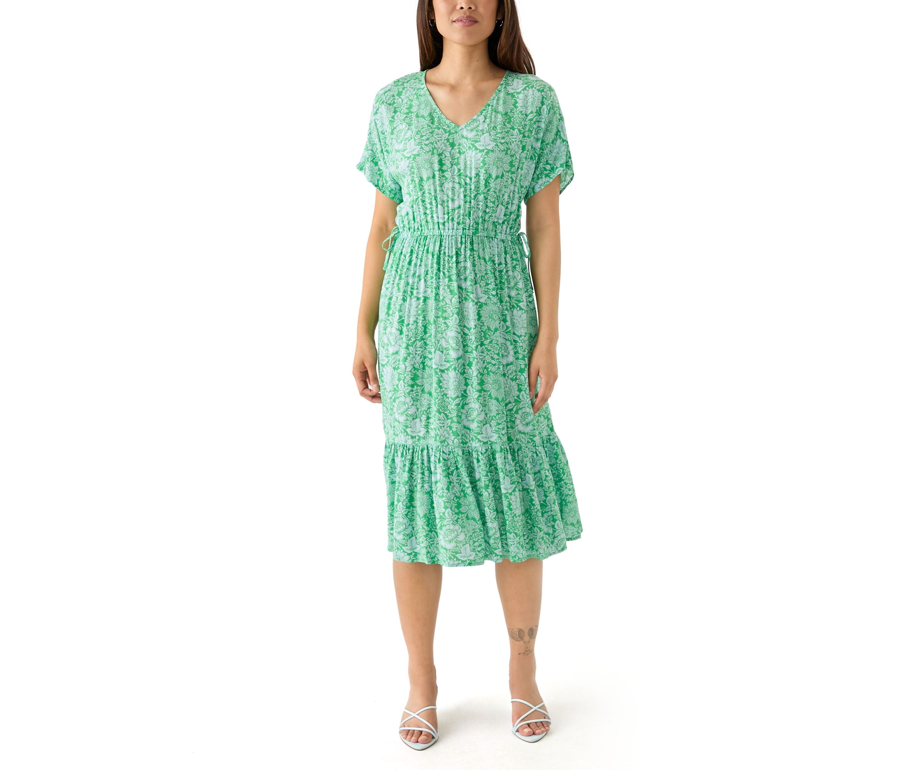Womens Tie Waist Printed Midi Dress