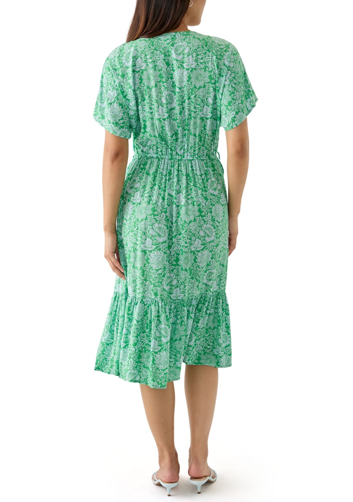 Womens Tie Waist Printed Midi Dress