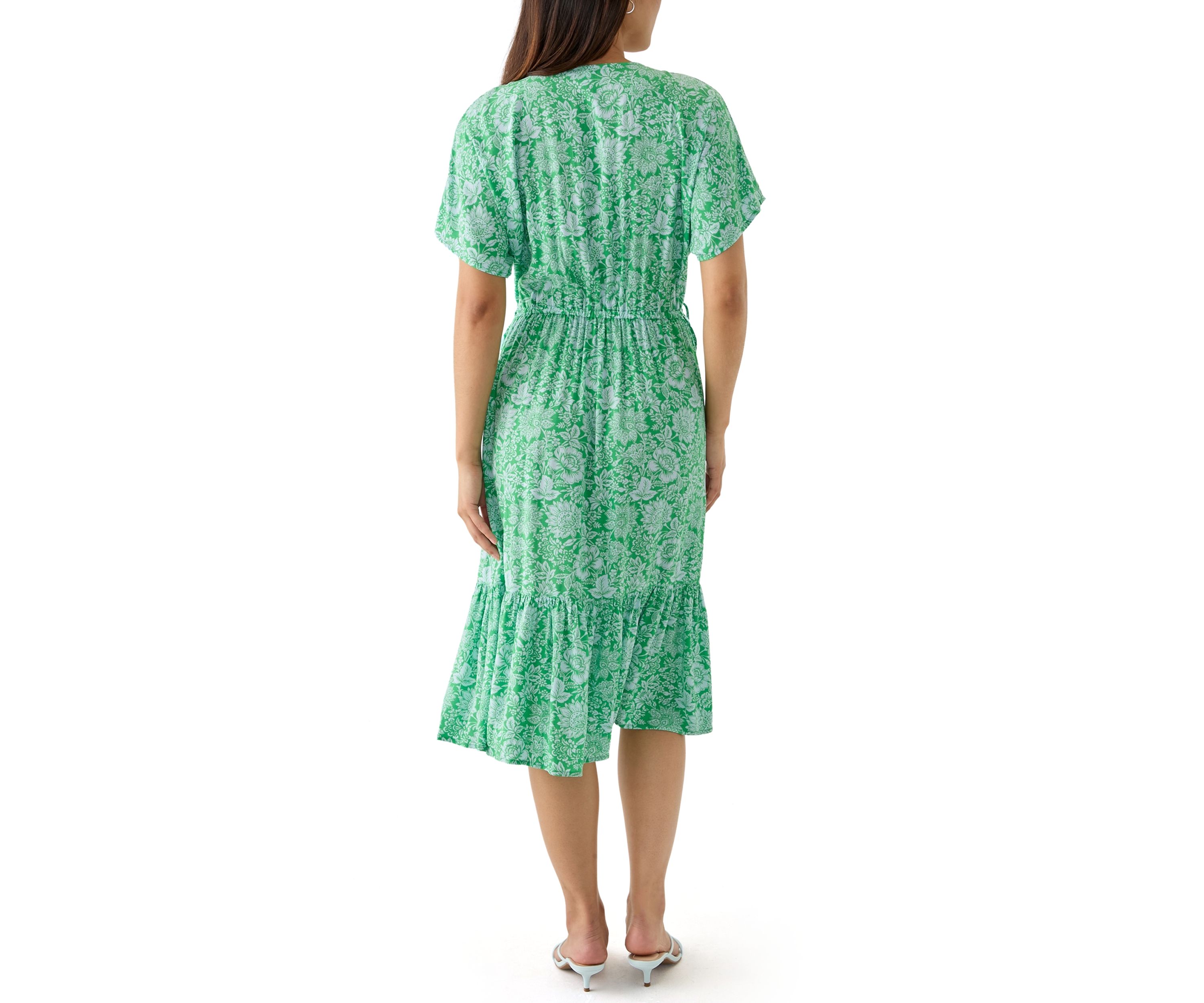 Womens Tie Waist Printed Midi Dress