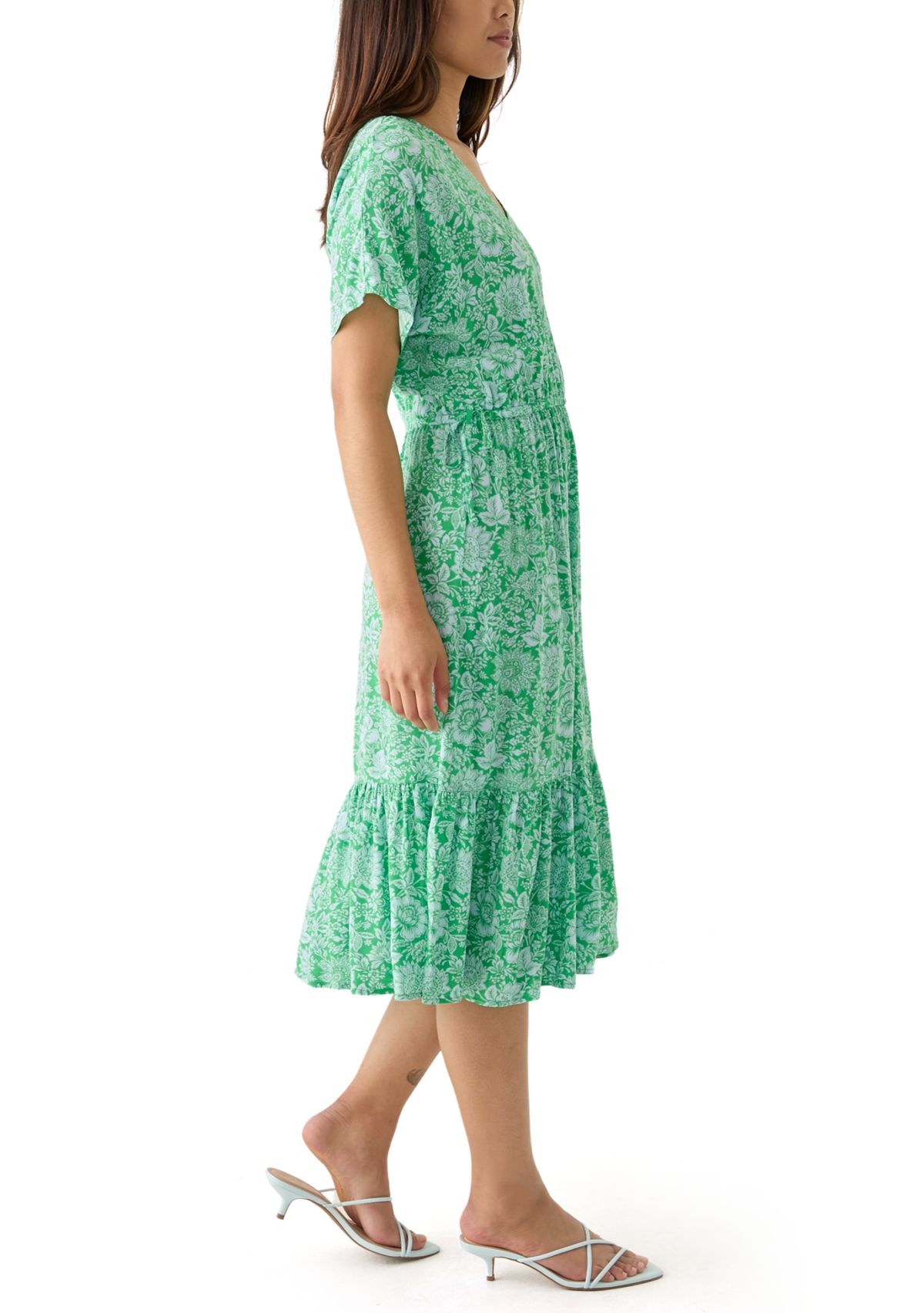 Womens Tie Waist Printed Midi Dress