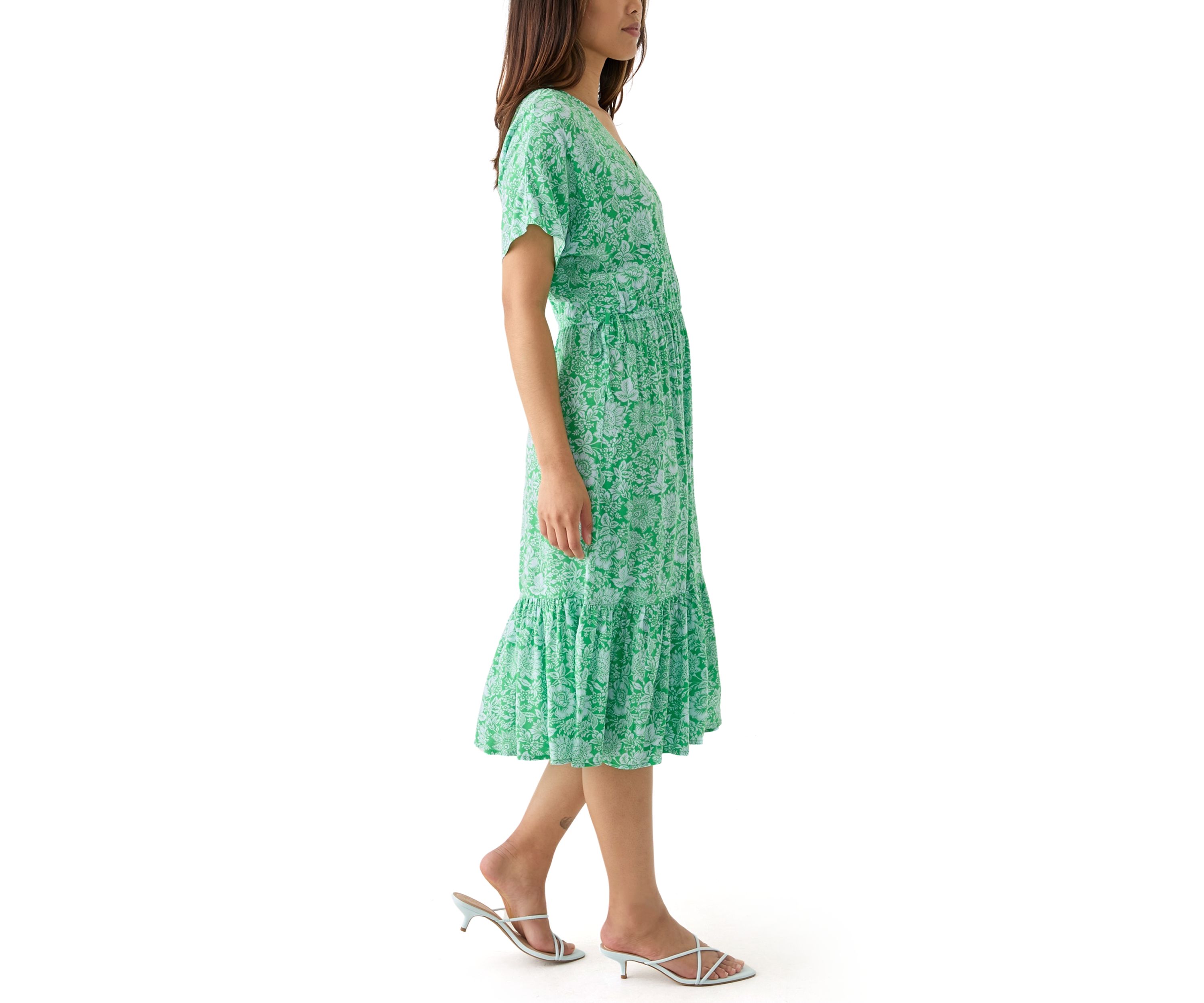 Womens Tie Waist Printed Midi Dress