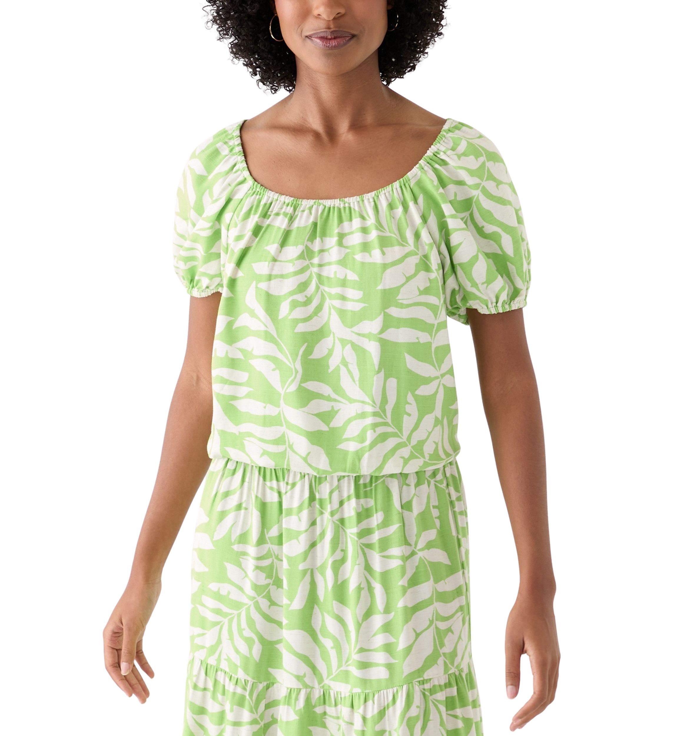 Womens Short Sleeve Printed Twill Top