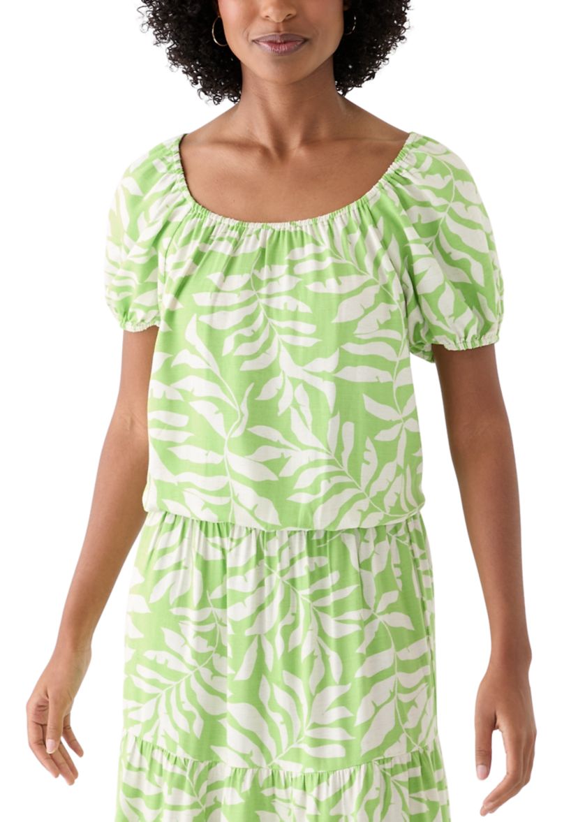 Womens Short Sleeve Printed Twill Top