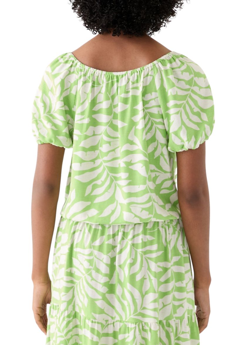 Womens Short Sleeve Printed Twill Top