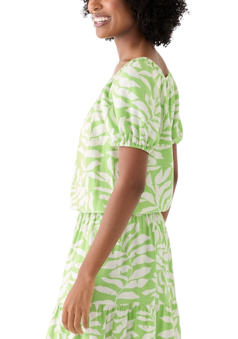 Womens Short Sleeve Printed Twill Top