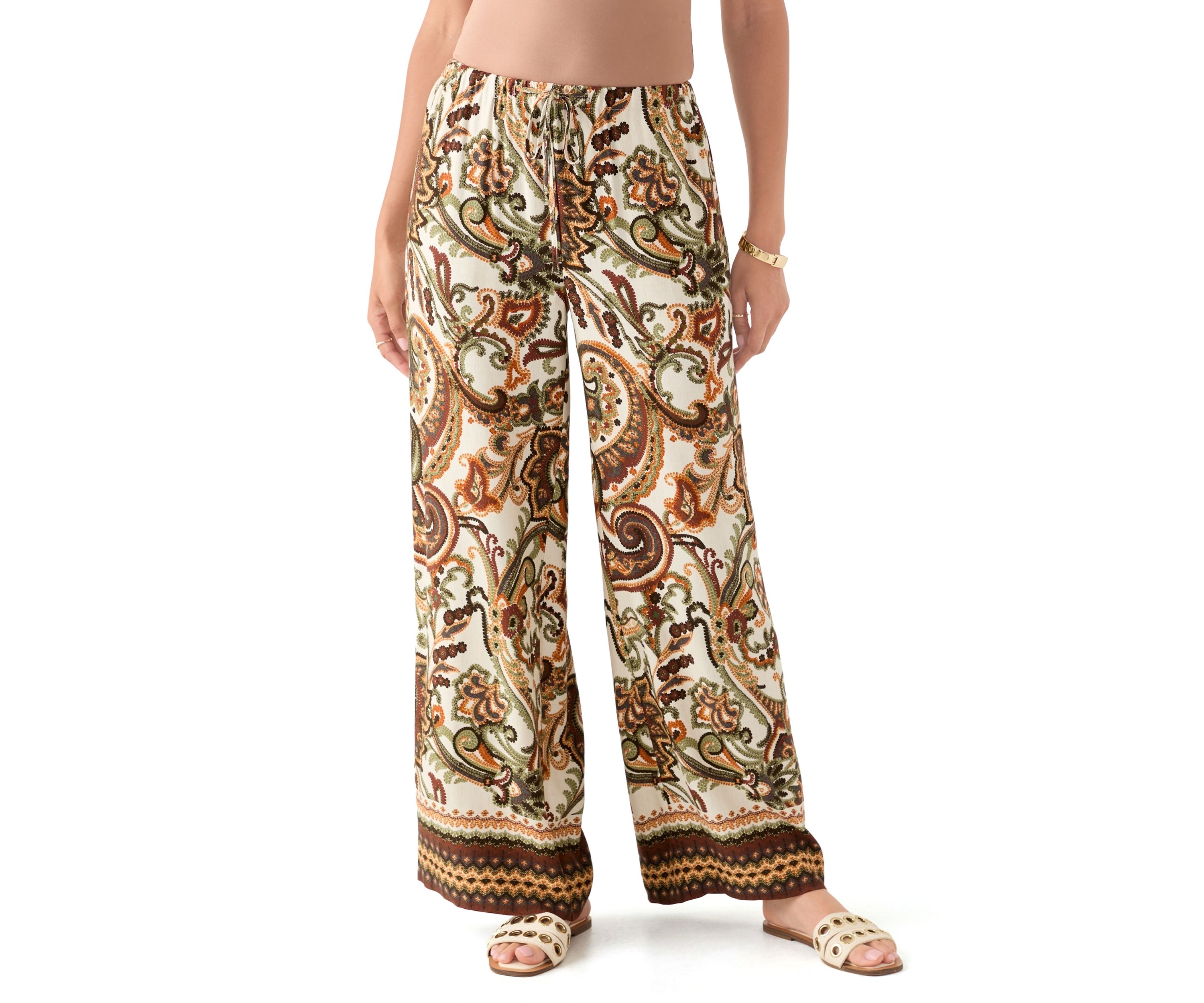 Womens Wide Leg Printed Pants