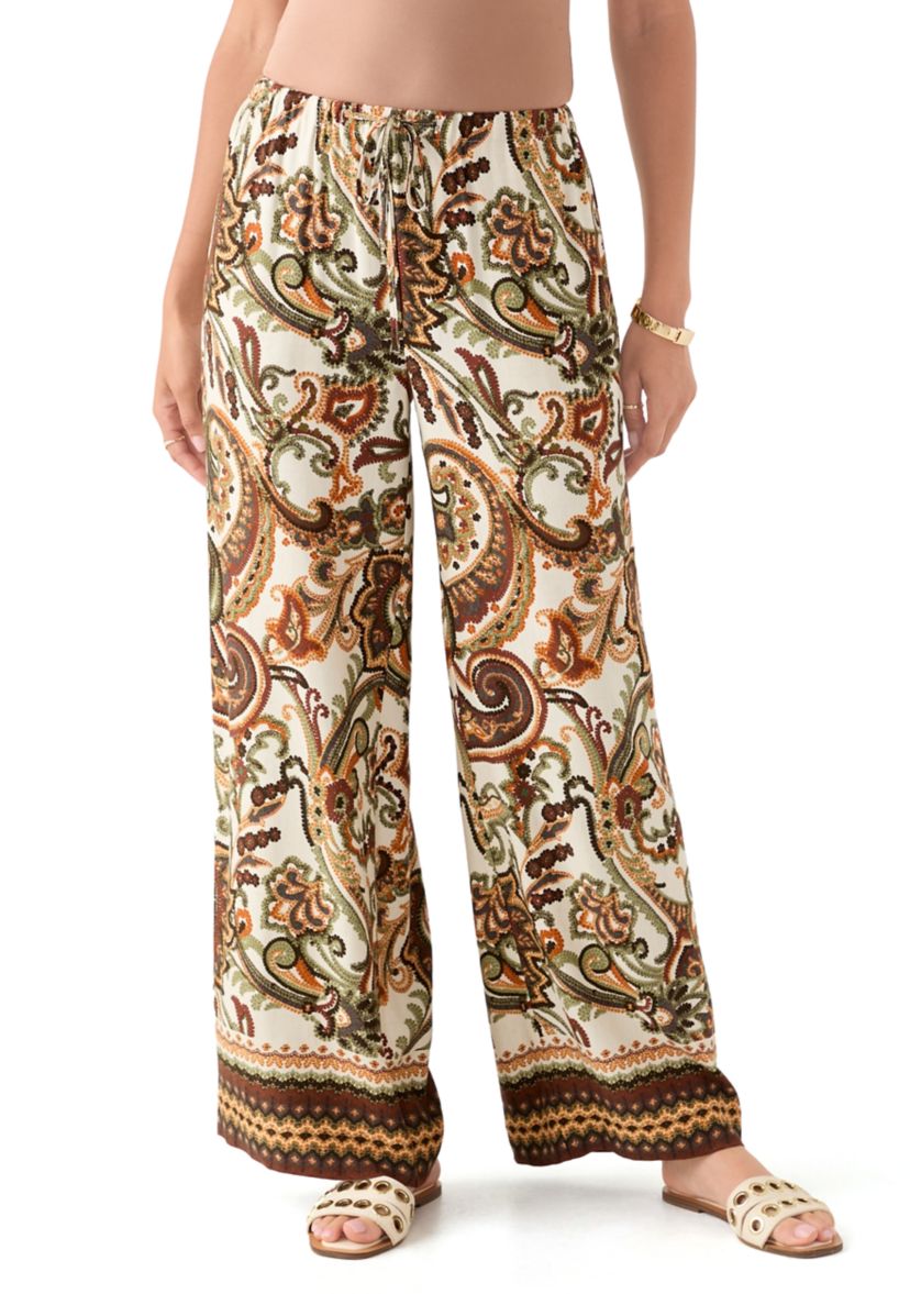Womens Wide Leg Printed Pants