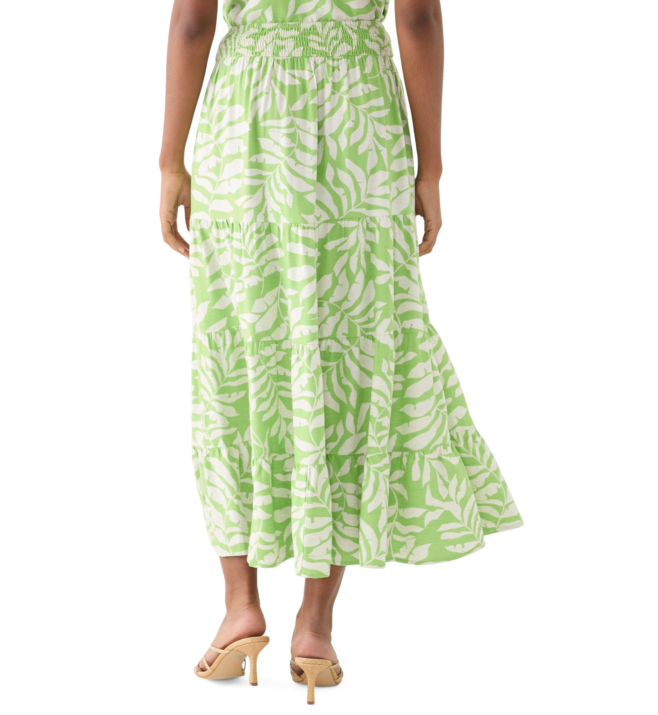 Womens Printed Twill Tiered Midi Skirt