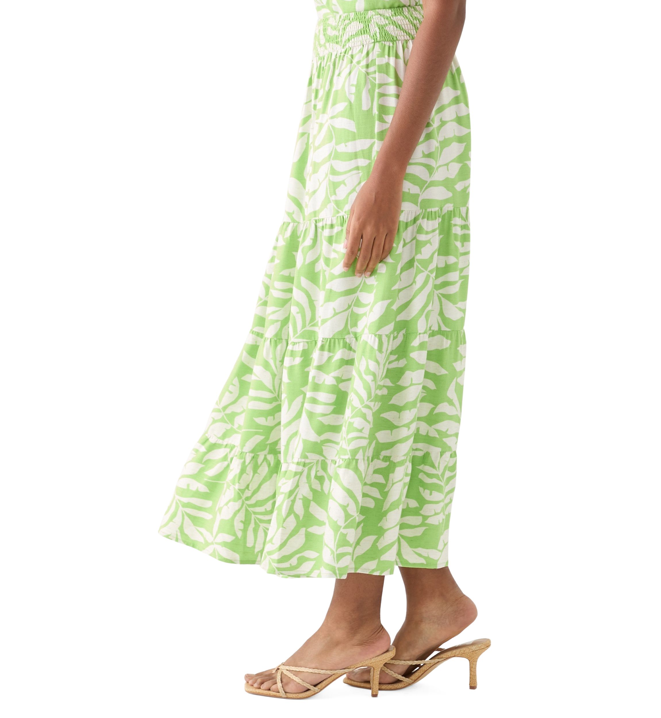 Womens Printed Twill Tiered Midi Skirt