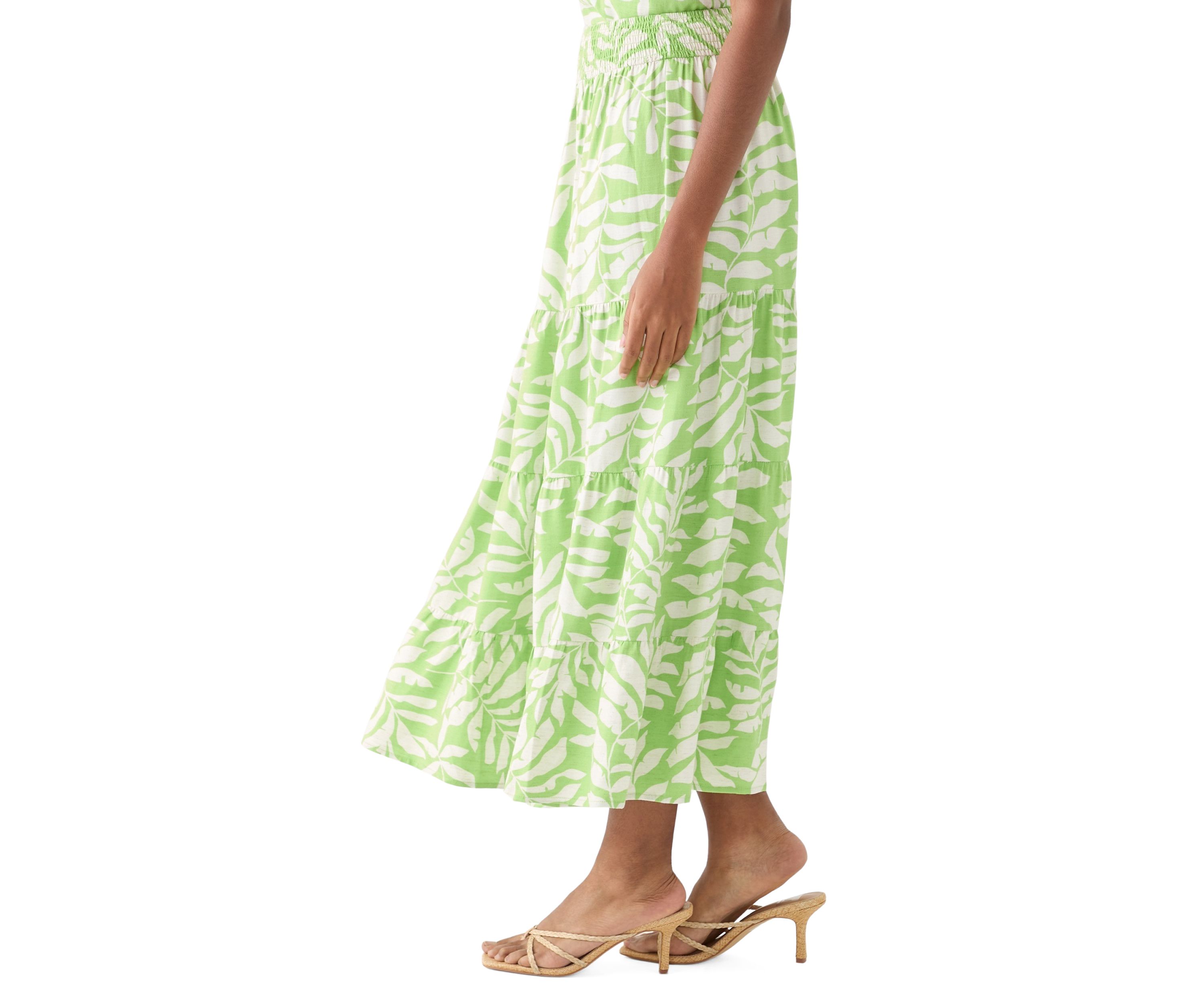 Womens Printed Twill Tiered Midi Skirt