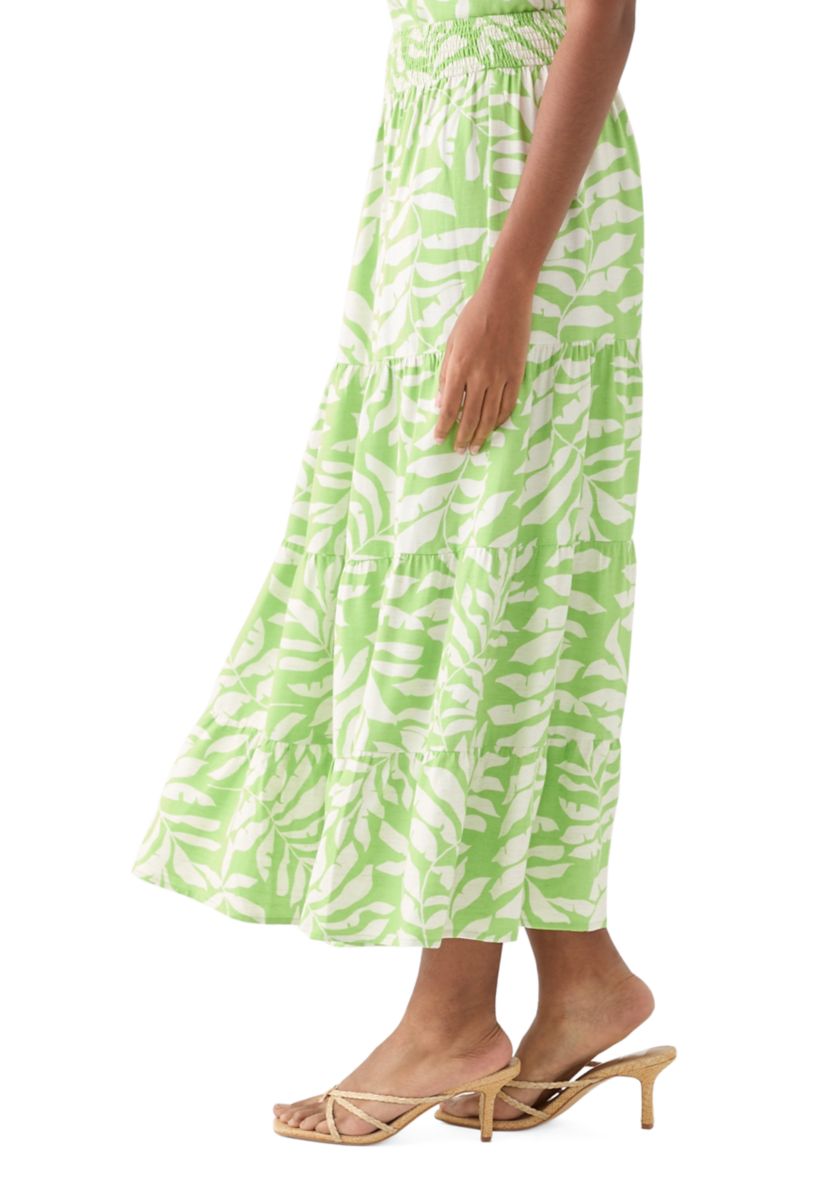 Womens Printed Twill Tiered Midi Skirt