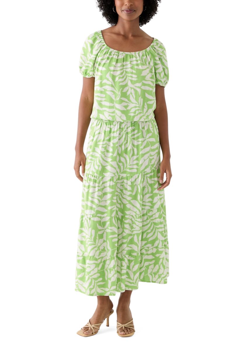 Womens Printed Twill Tiered Midi Skirt