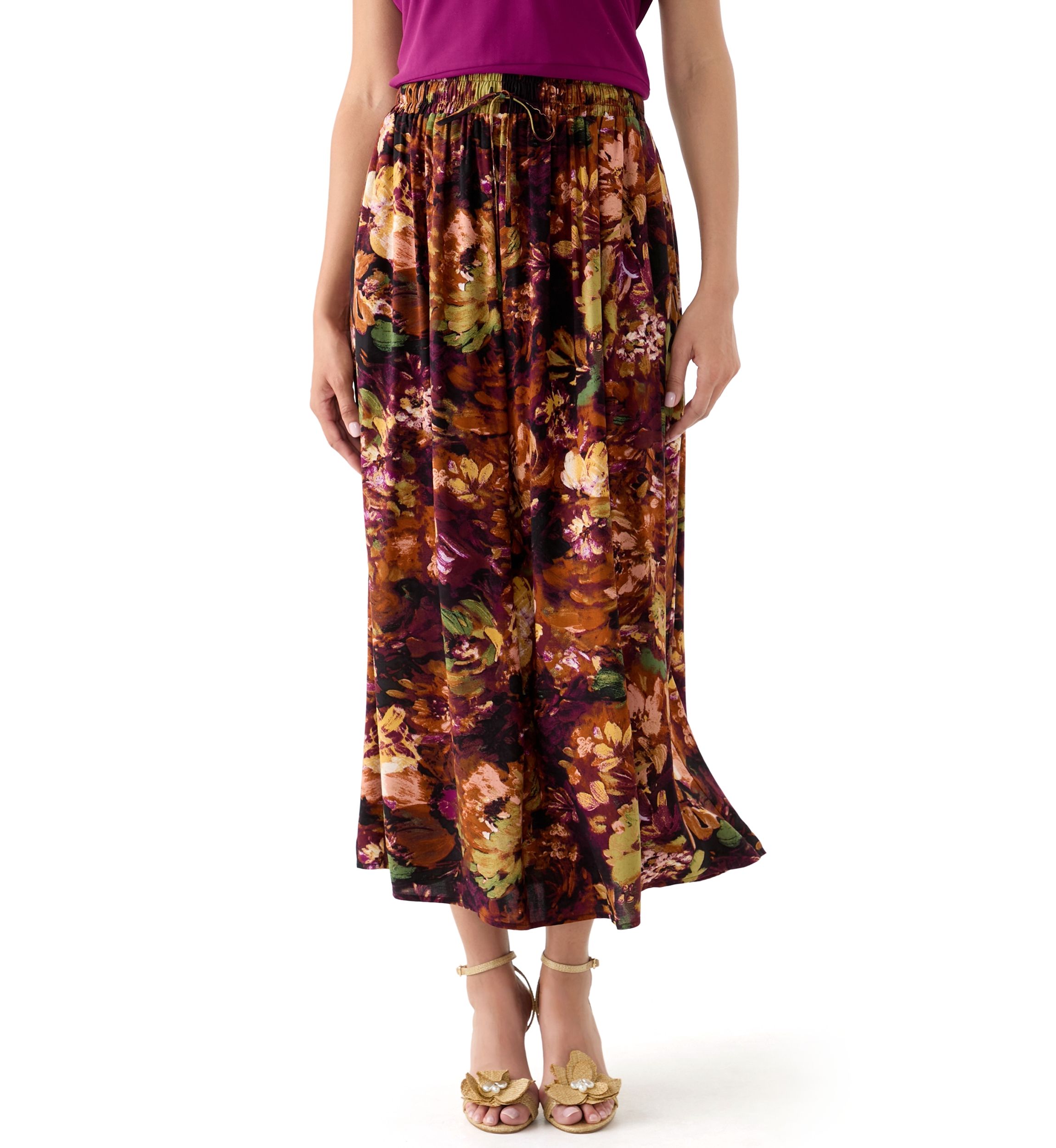 Womens Printed Midi Skirt