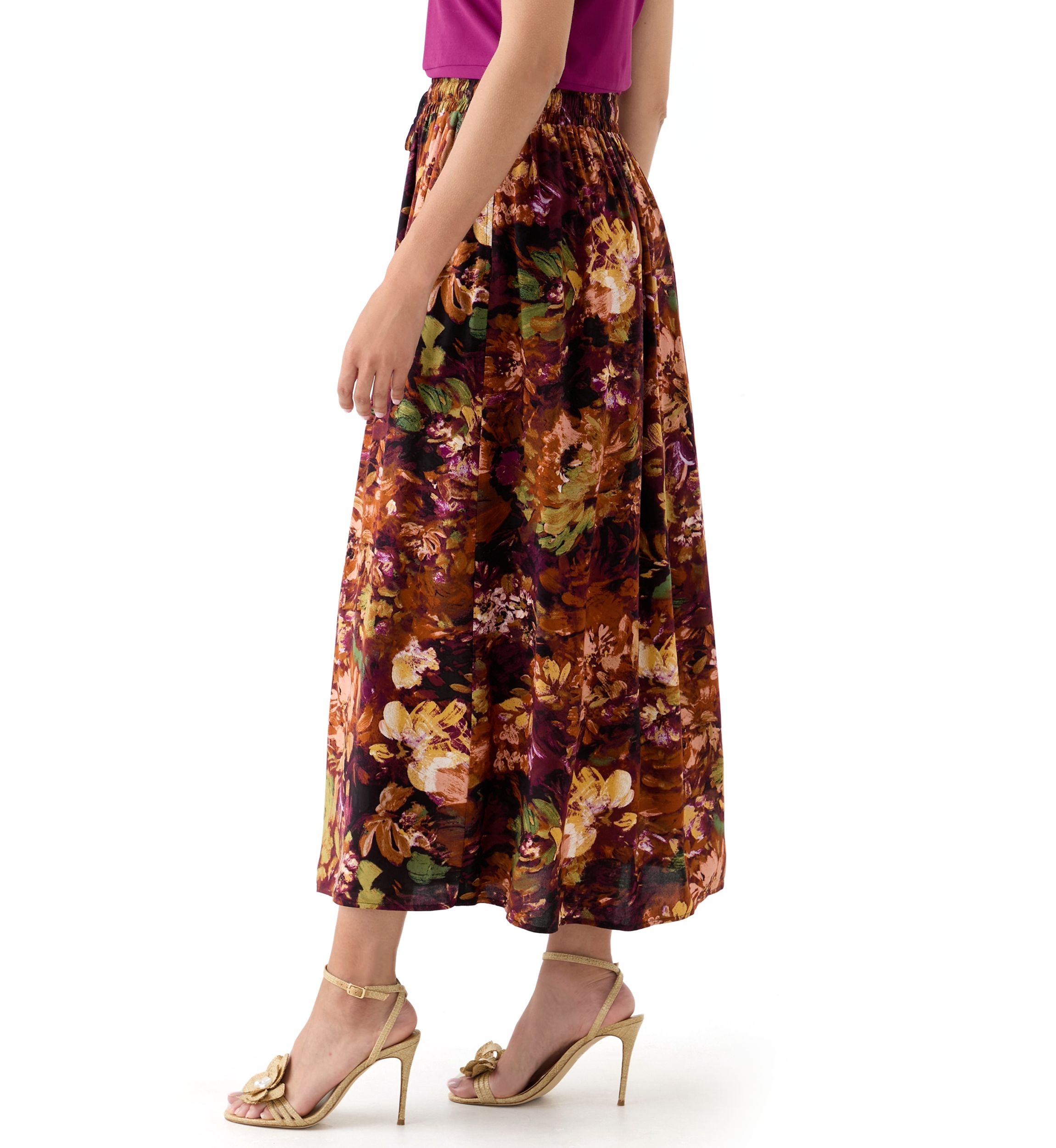 Womens Printed Midi Skirt