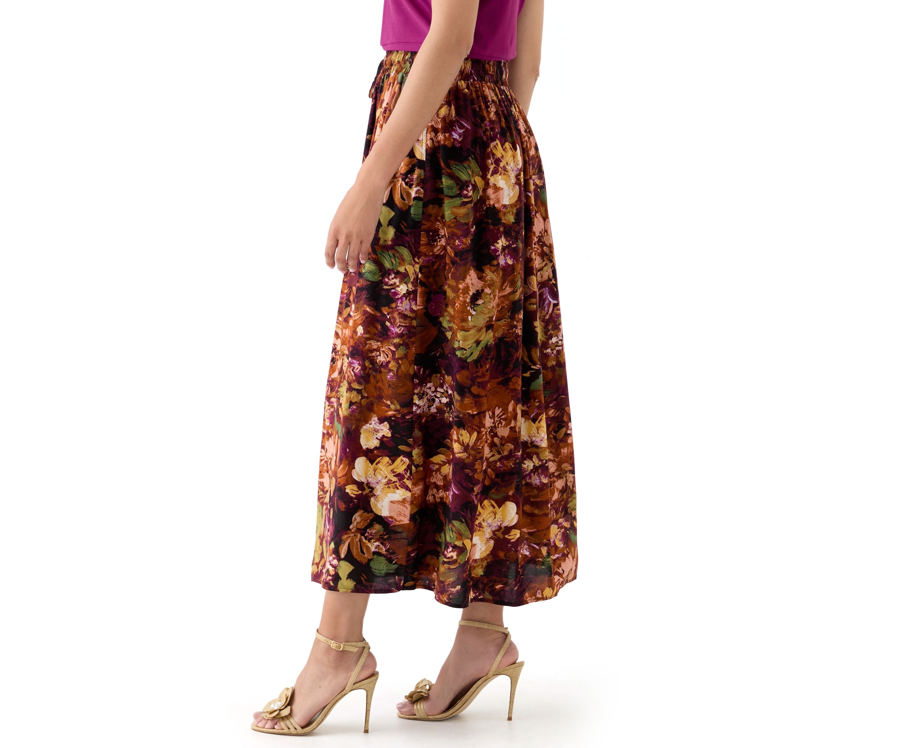 Womens Printed Midi Skirt
