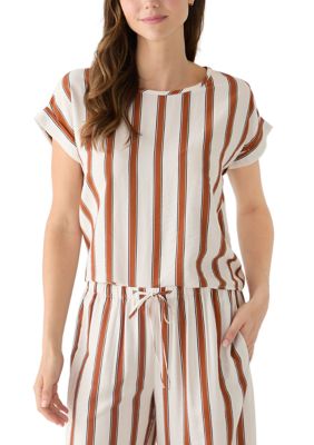 Single Thread Women's Roll Sleeve Crew Neck Printed Blouse, XL