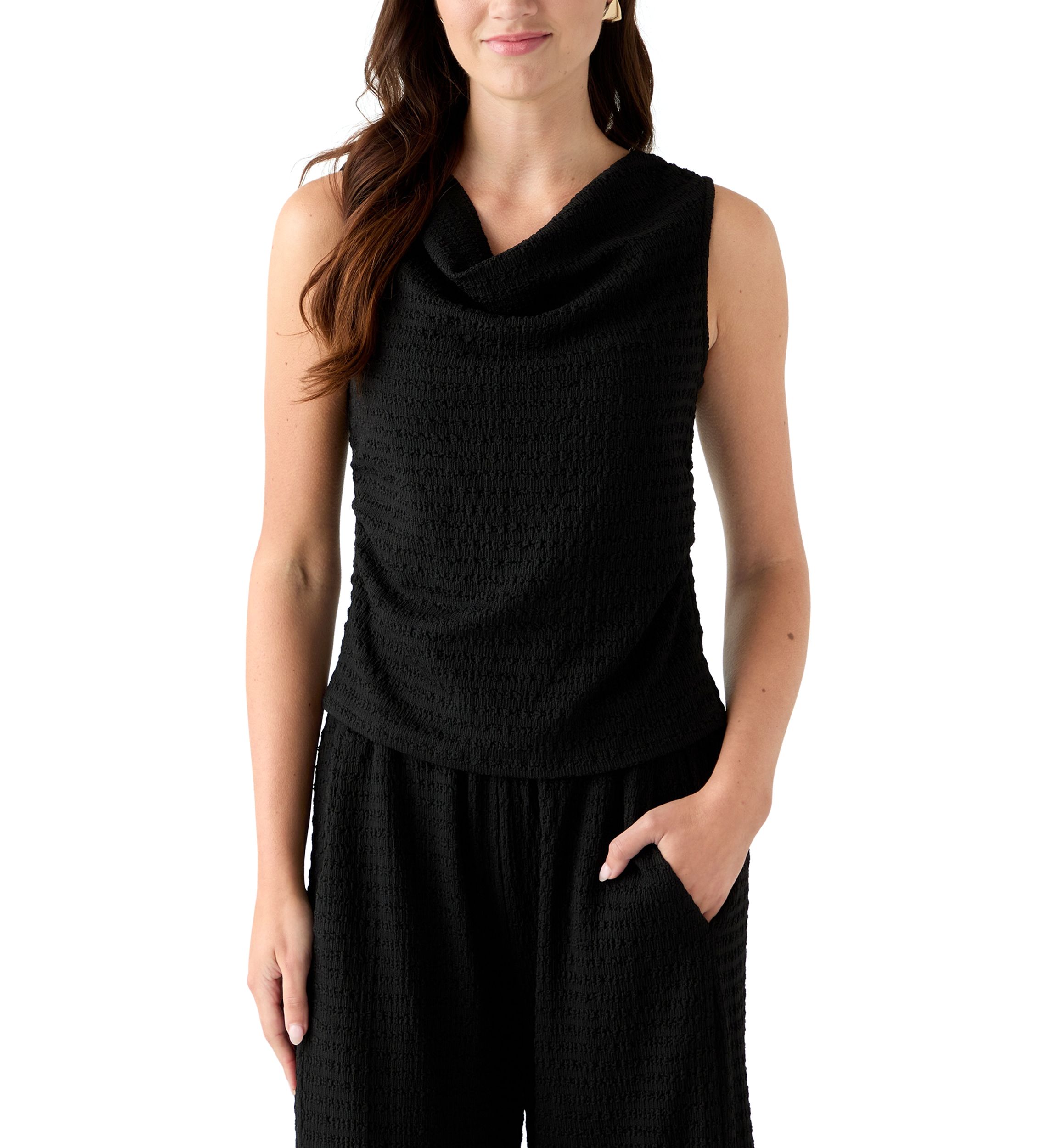 Womens Sleeveless Cowl Neck Textured Knit Top