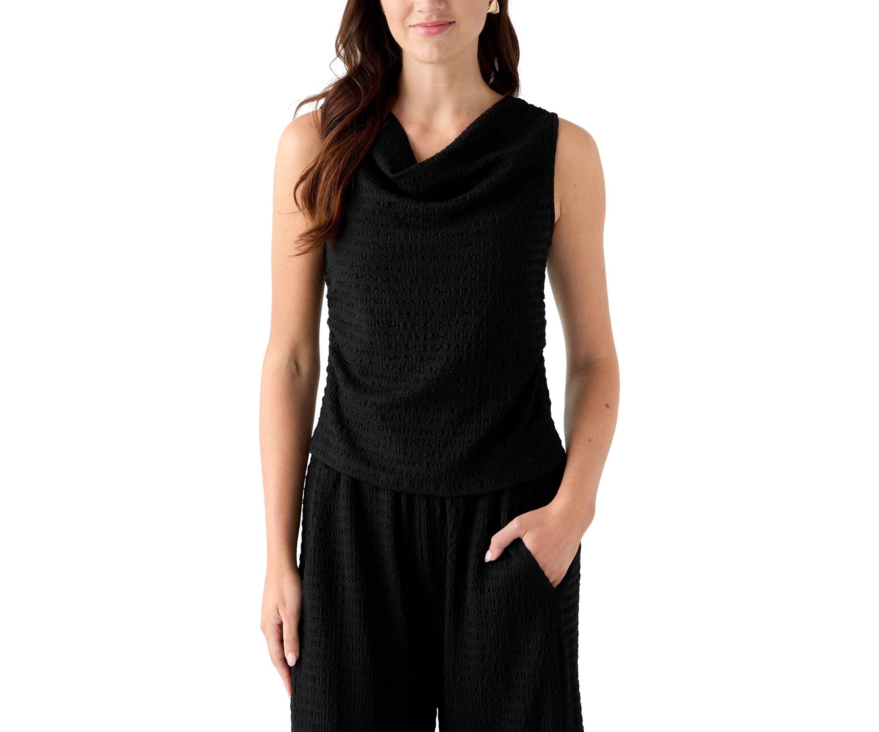 Womens Sleeveless Cowl Neck Textured Knit Top