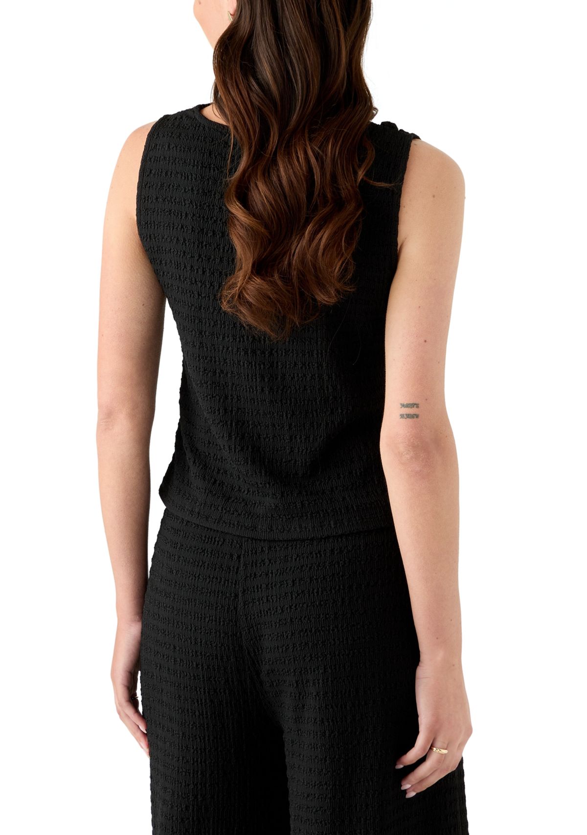 Womens Sleeveless Cowl Neck Textured Knit Top