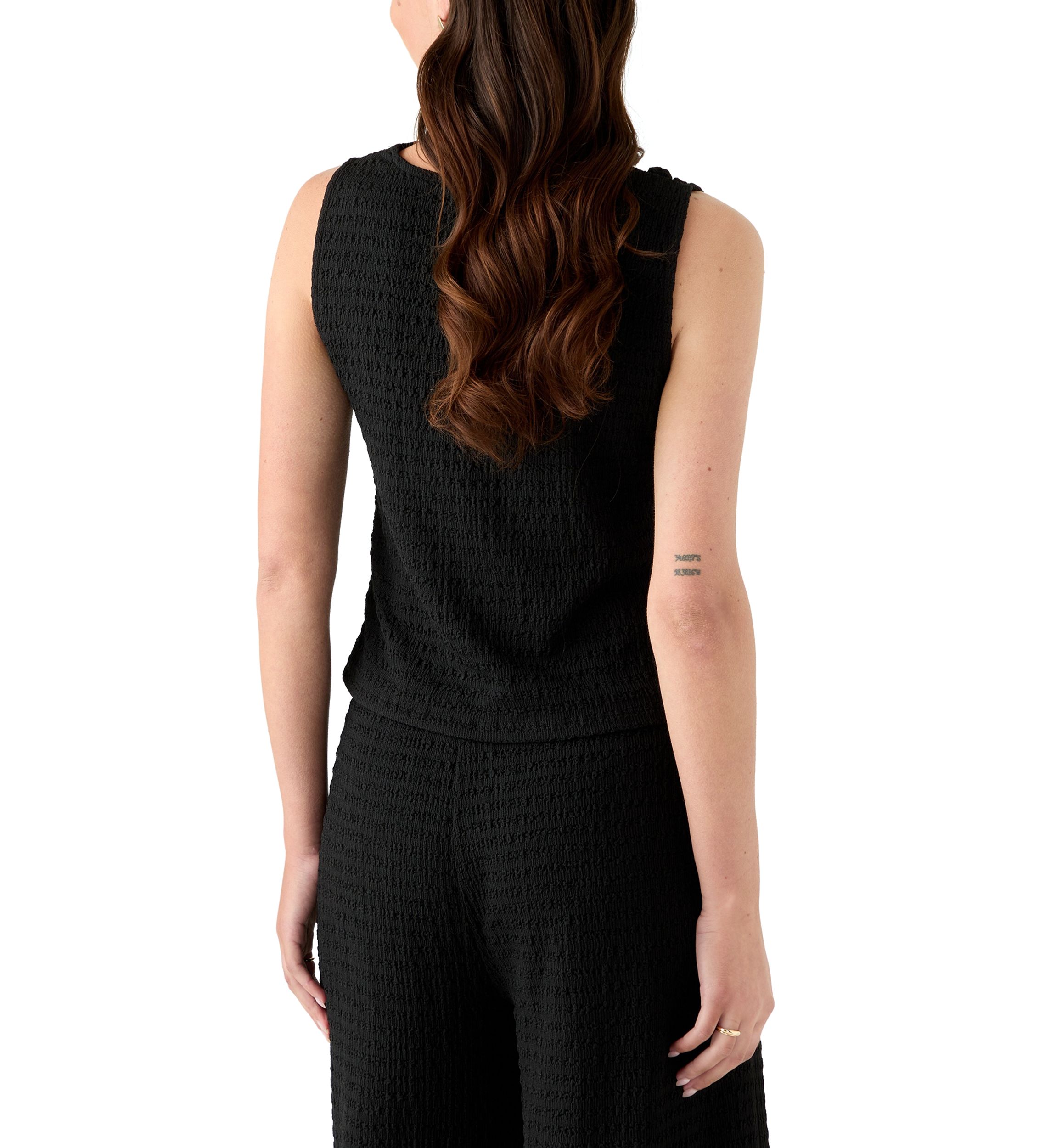 Womens Sleeveless Cowl Neck Textured Knit Top