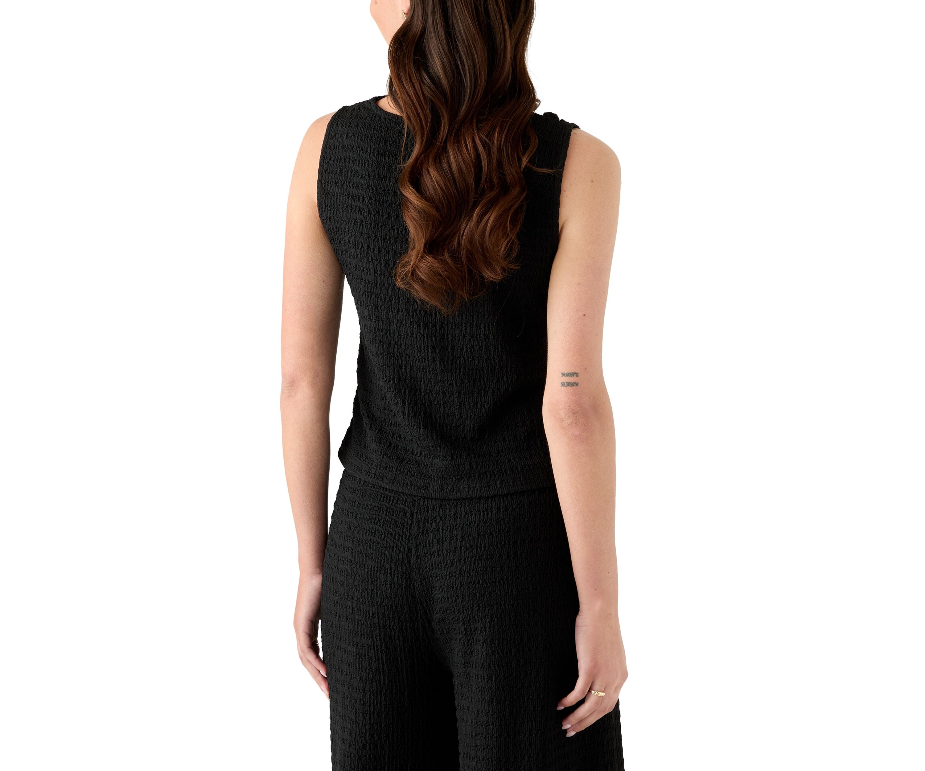 Womens Sleeveless Cowl Neck Textured Knit Top