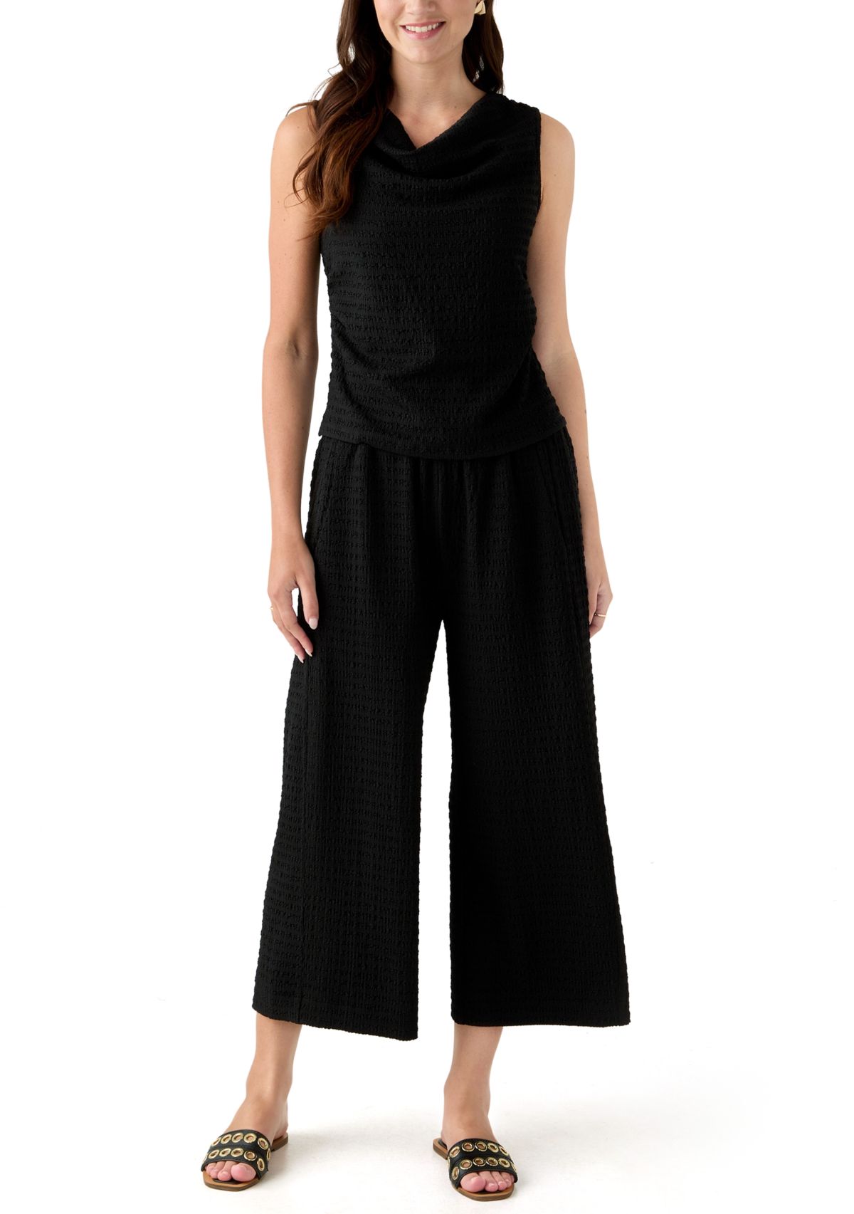 Womens Sleeveless Cowl Neck Textured Knit Top