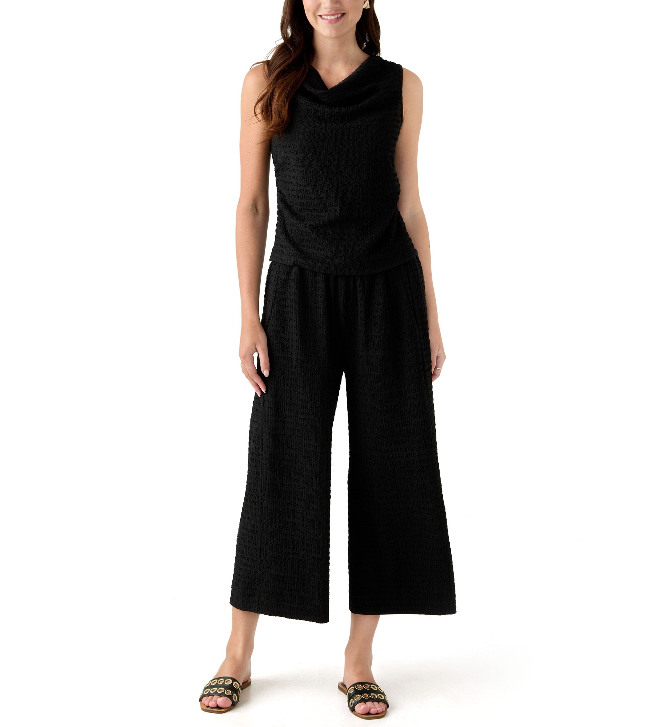 Womens Sleeveless Cowl Neck Textured Knit Top