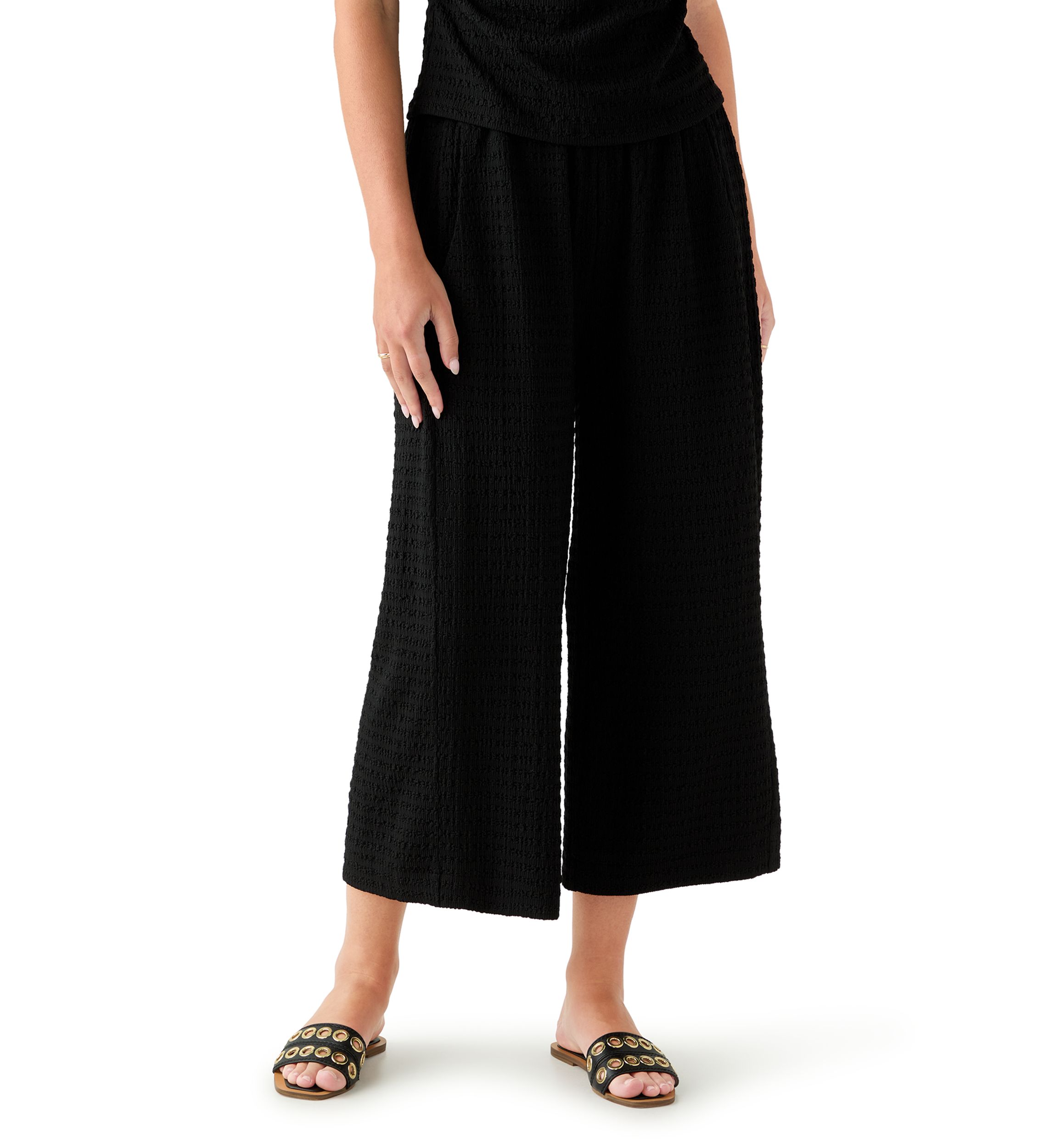 Womens Textured Knit Wide Leg Pants