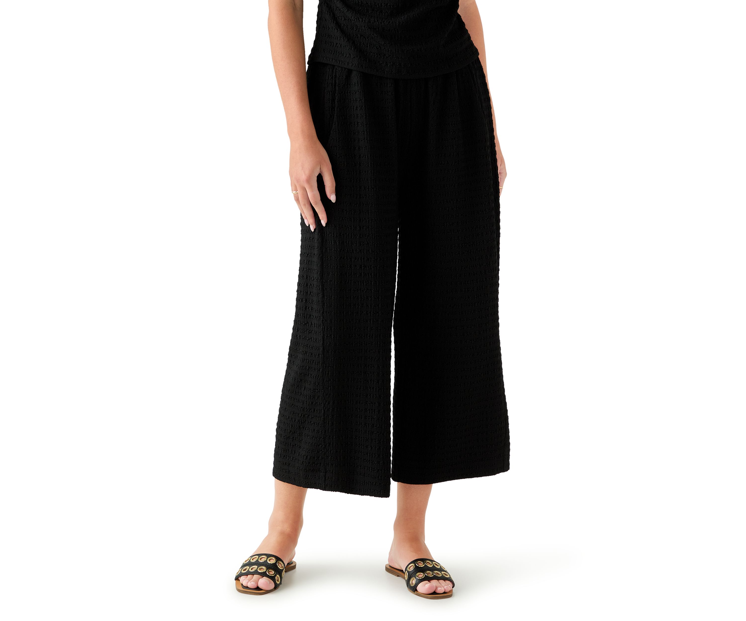 Womens Textured Knit Wide Leg Pants