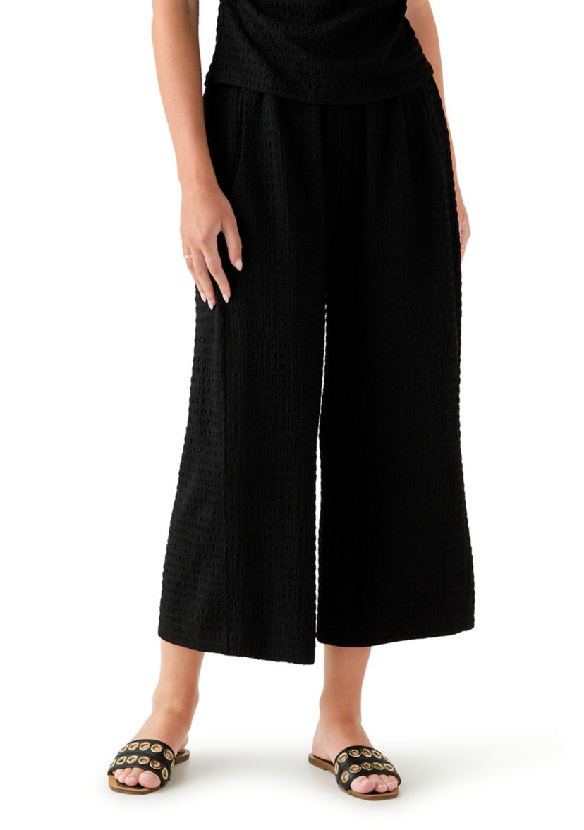 Womens Textured Knit Wide Leg Pants
