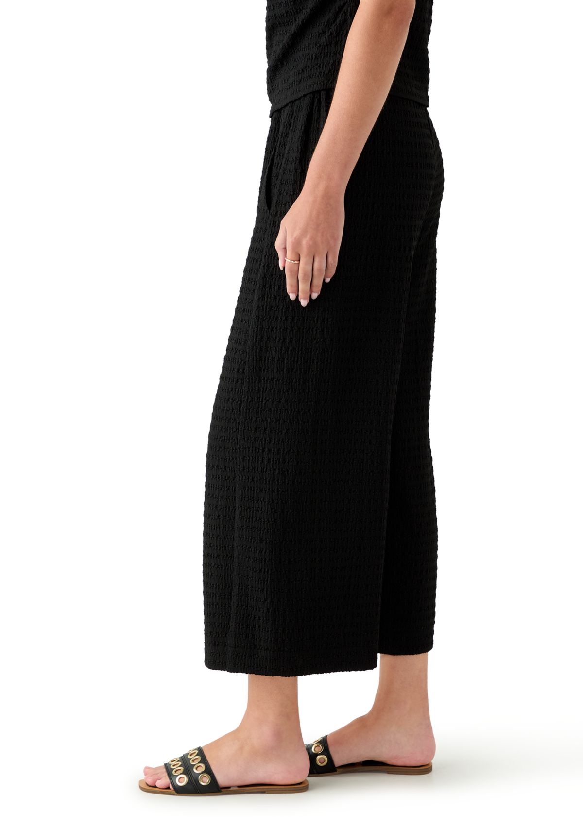Womens Textured Knit Wide Leg Pants
