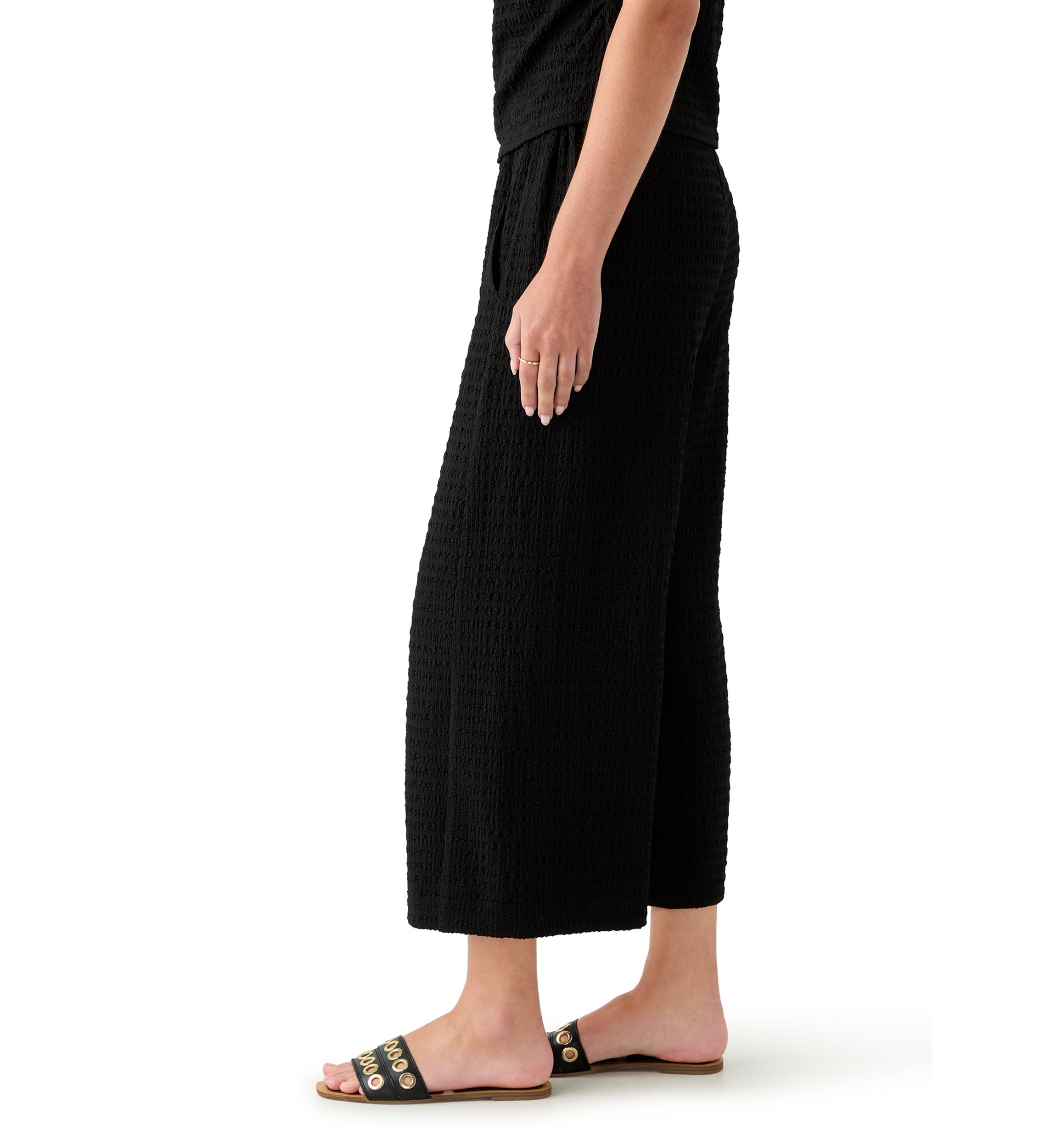 Womens Textured Knit Wide Leg Pants