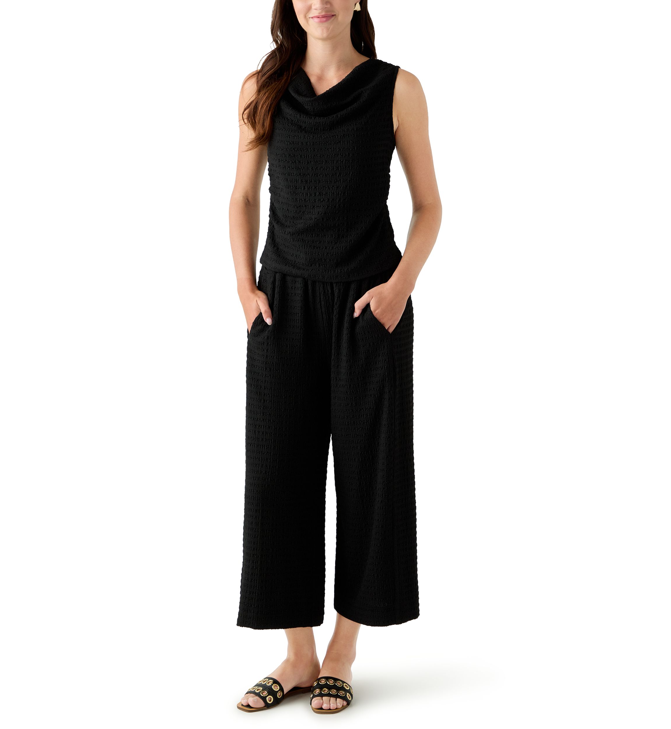 Womens Textured Knit Wide Leg Pants