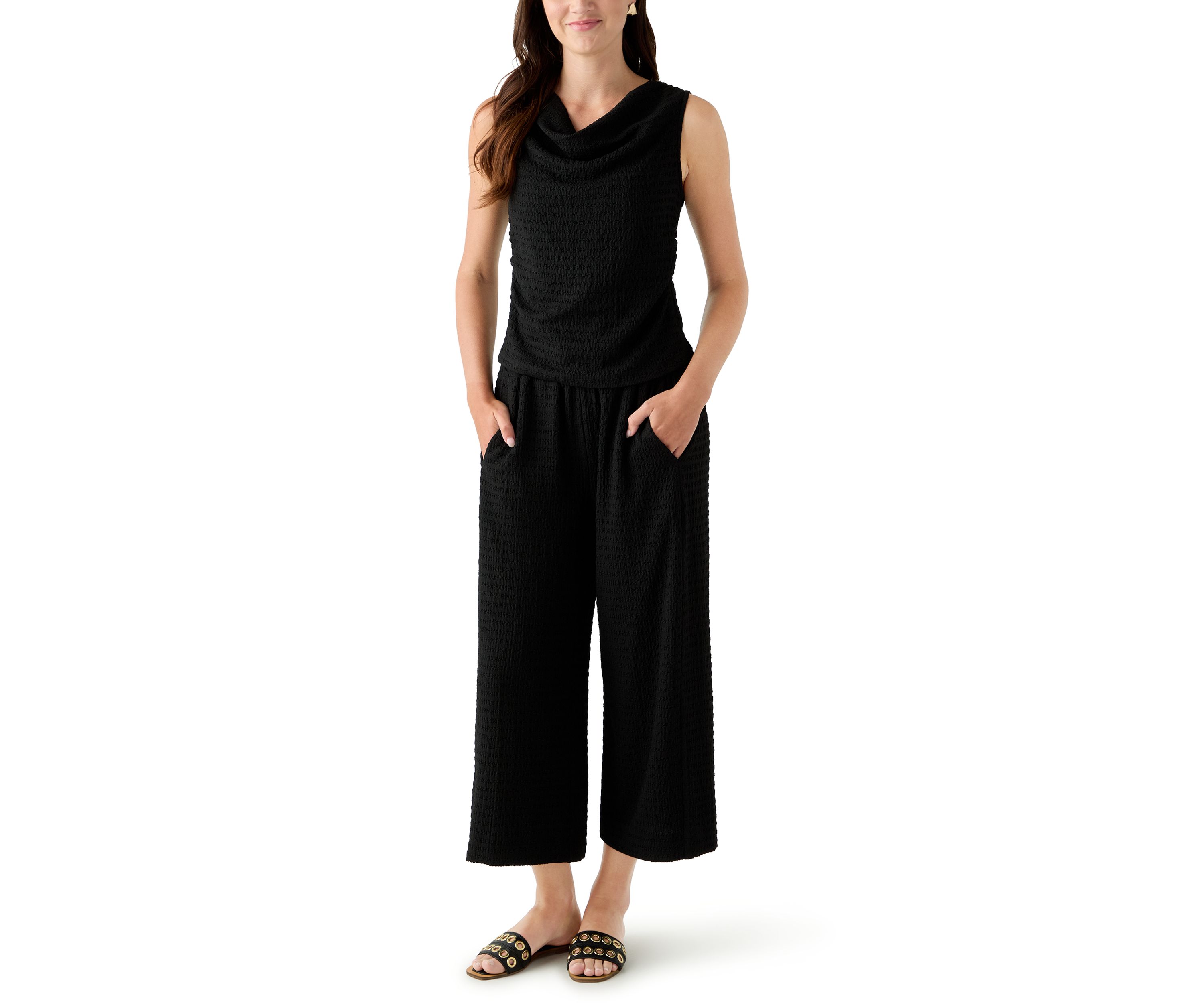 Womens Textured Knit Wide Leg Pants
