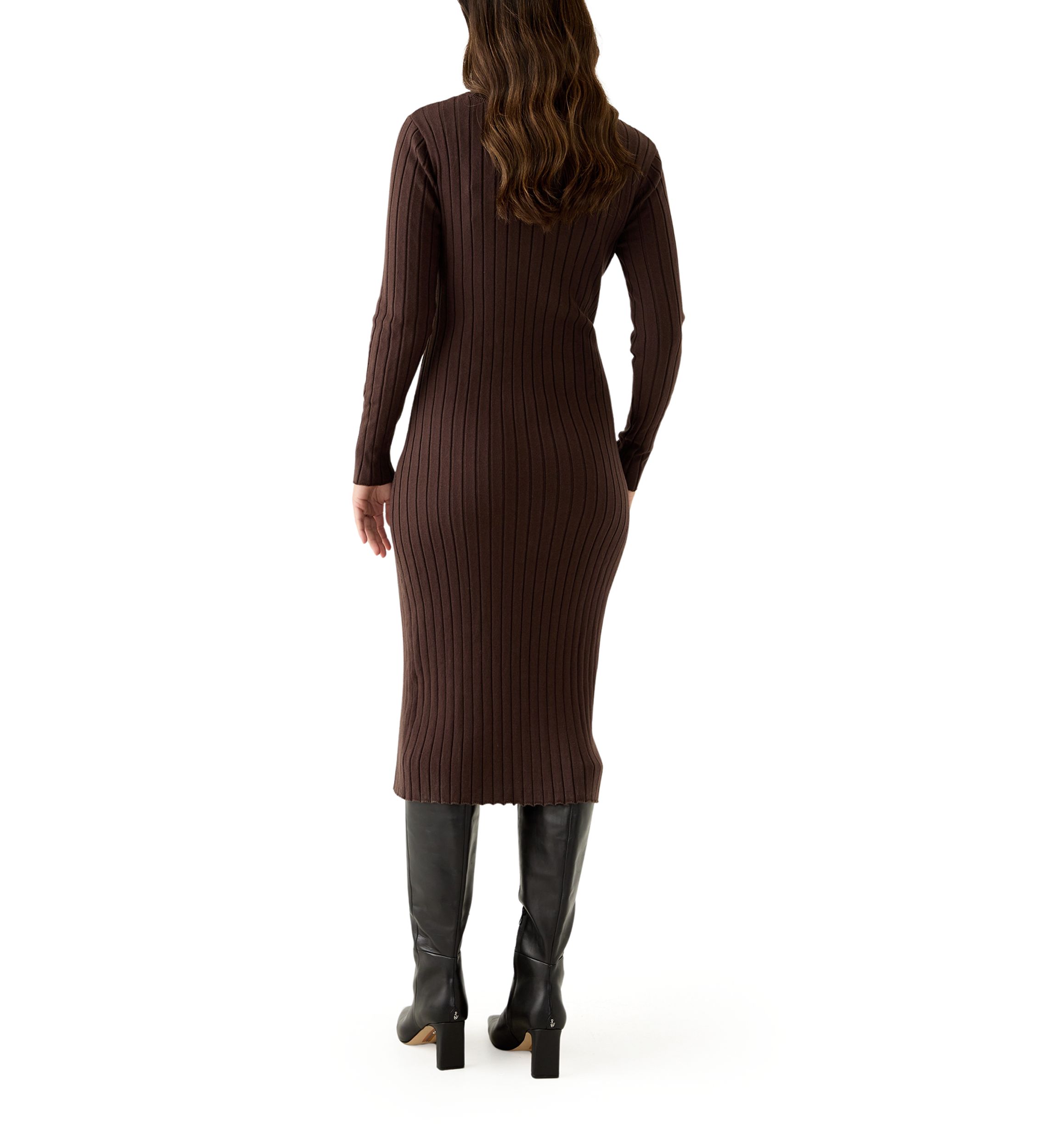 Womens Long Sleeve Crew Neck Side Button Sweater Dress