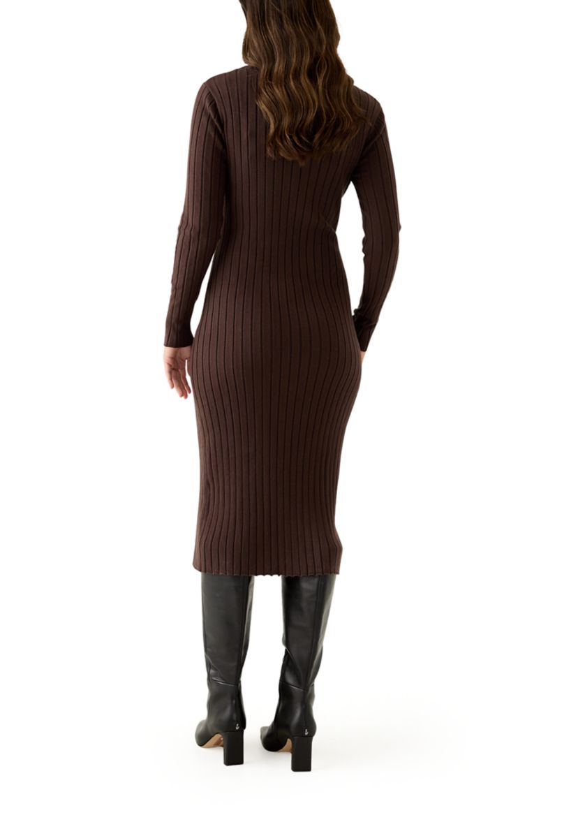 Womens Long Sleeve Crew Neck Side Button Sweater Dress