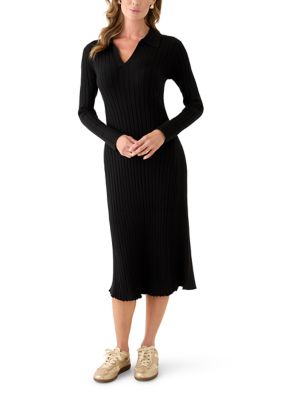 Single Thread Women's Long Sleeve Collar Sweater Dress, Black, XL