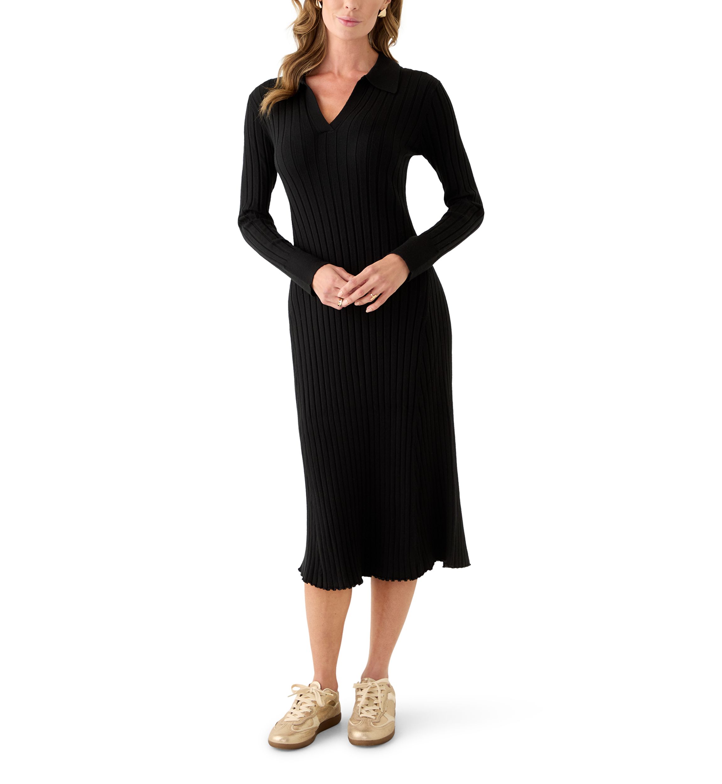 Womens Long Sleeve Collar Sweater Dress