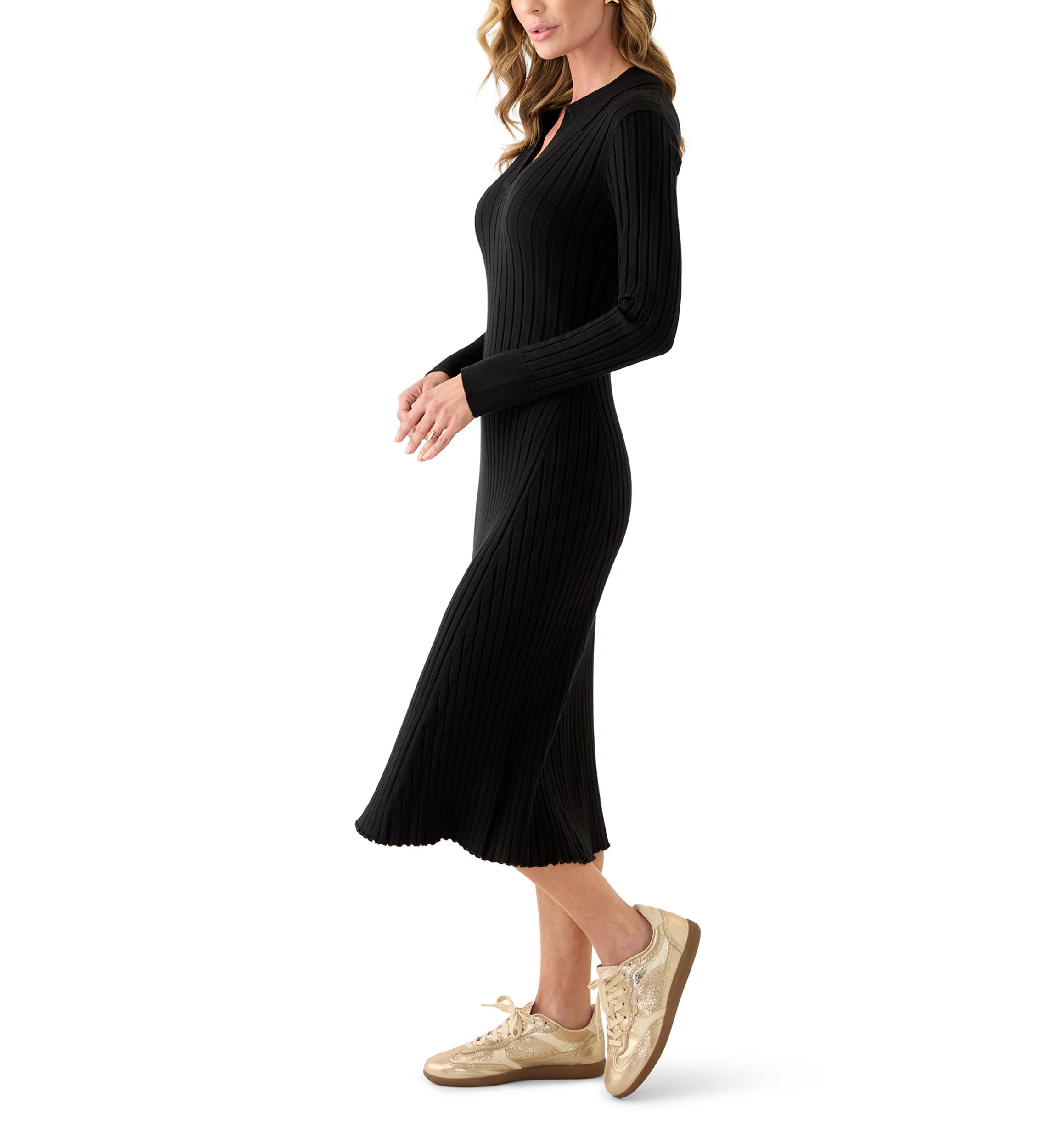 Womens Long Sleeve Collar Sweater Dress
