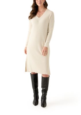 Single Thread Women's Long Sleeve V-Neck Side Slit Sweater Dress, Small