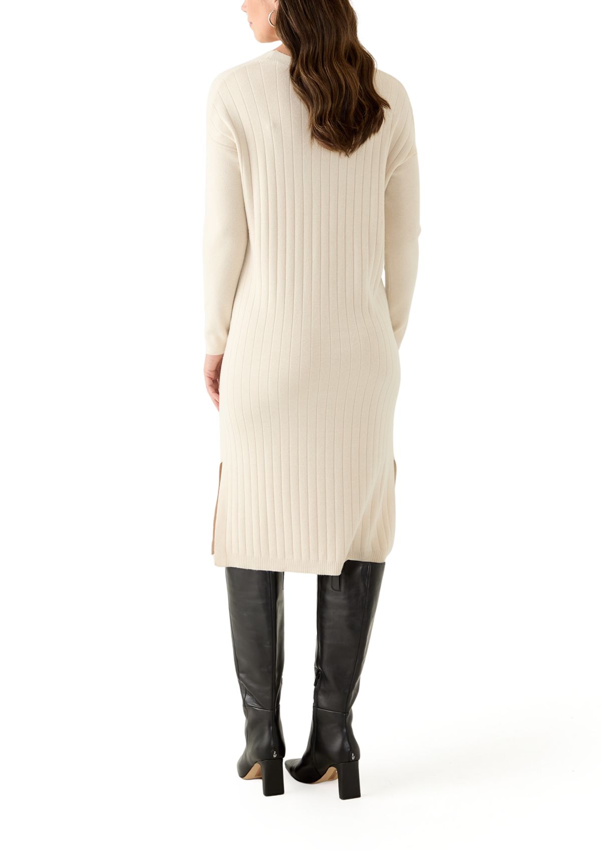 Womens Long Sleeve V-Neck Side Slit Sweater Dress