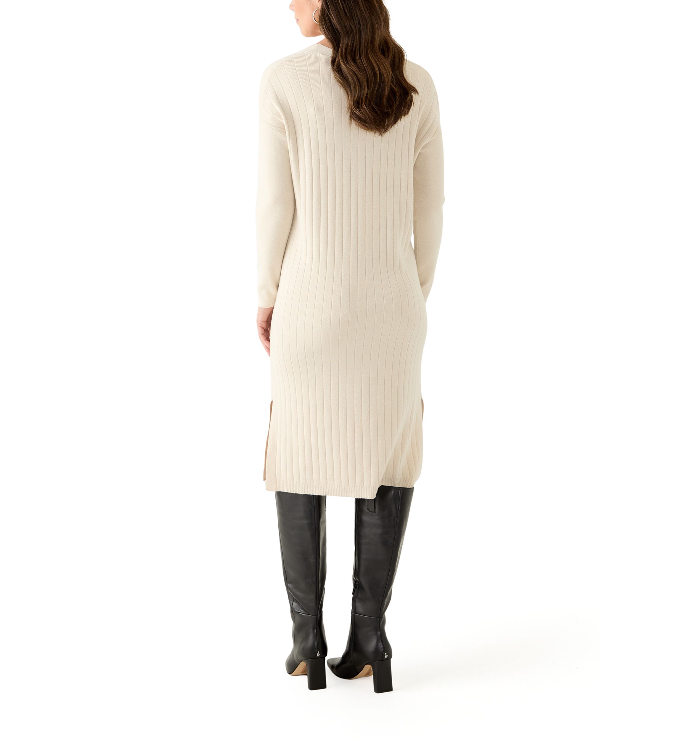 Womens Long Sleeve V-Neck Side Slit Sweater Dress