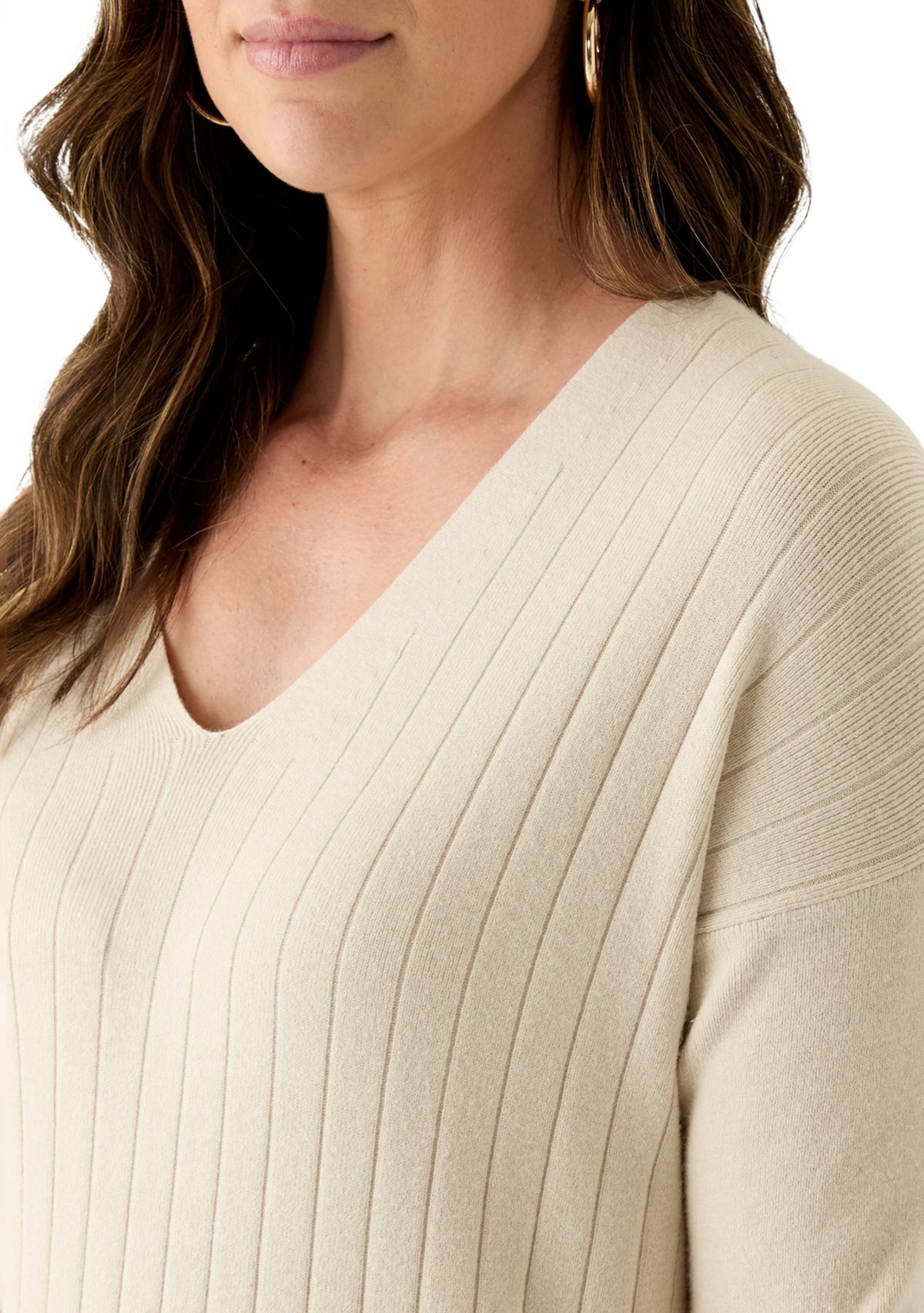 Womens Long Sleeve V-Neck Side Slit Sweater Dress