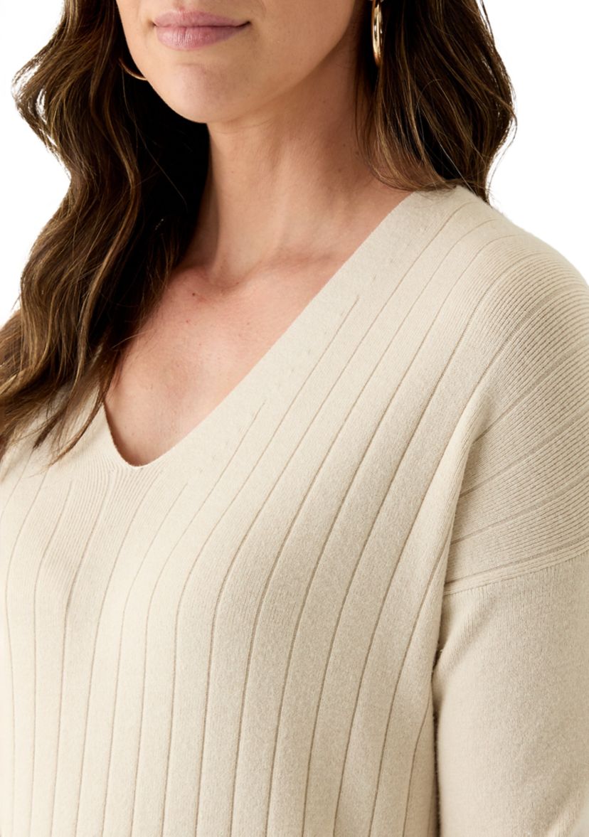 Womens Long Sleeve V-Neck Side Slit Sweater Dress