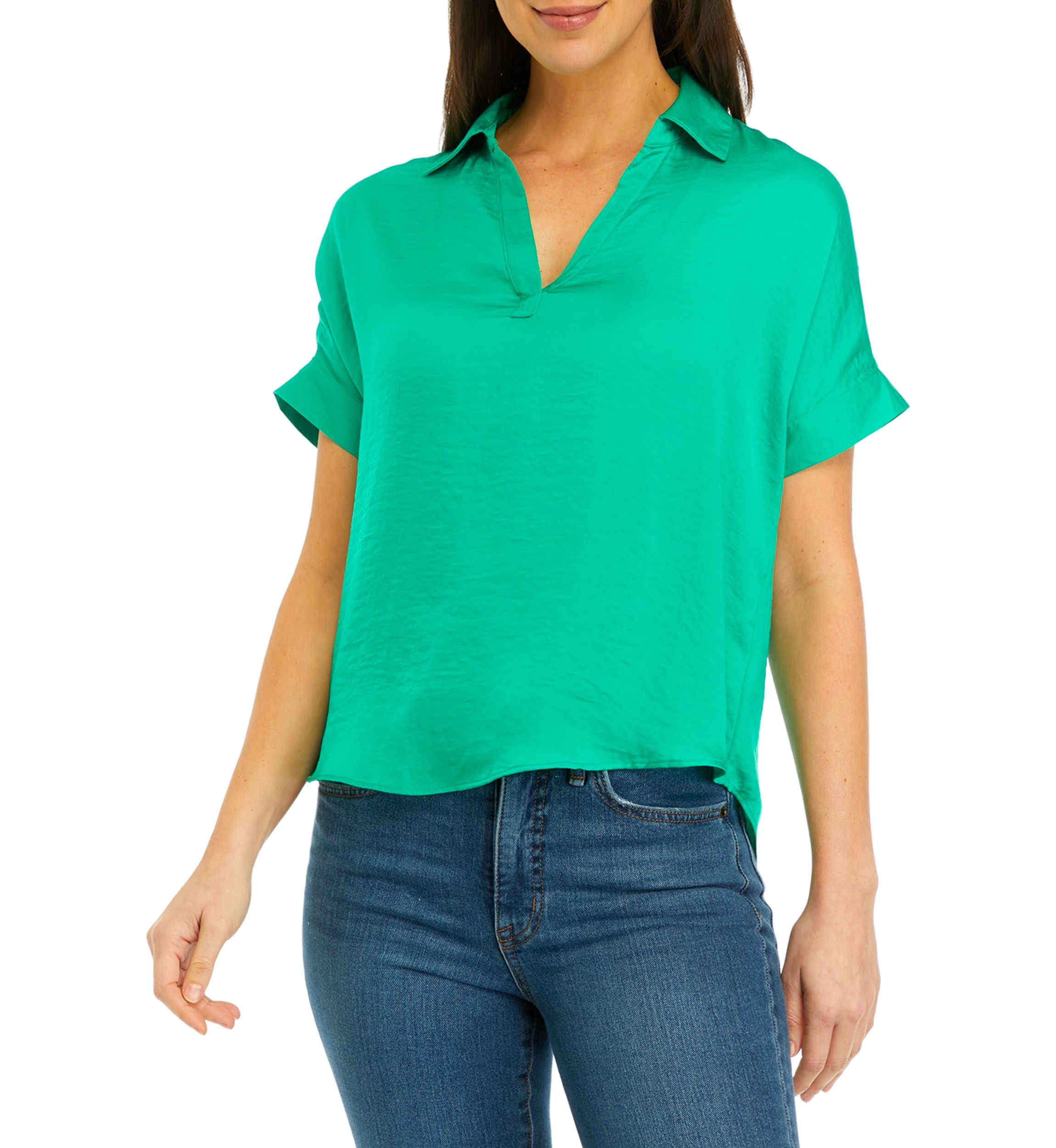 Womens Short Sleeve Collar Satin Blouse