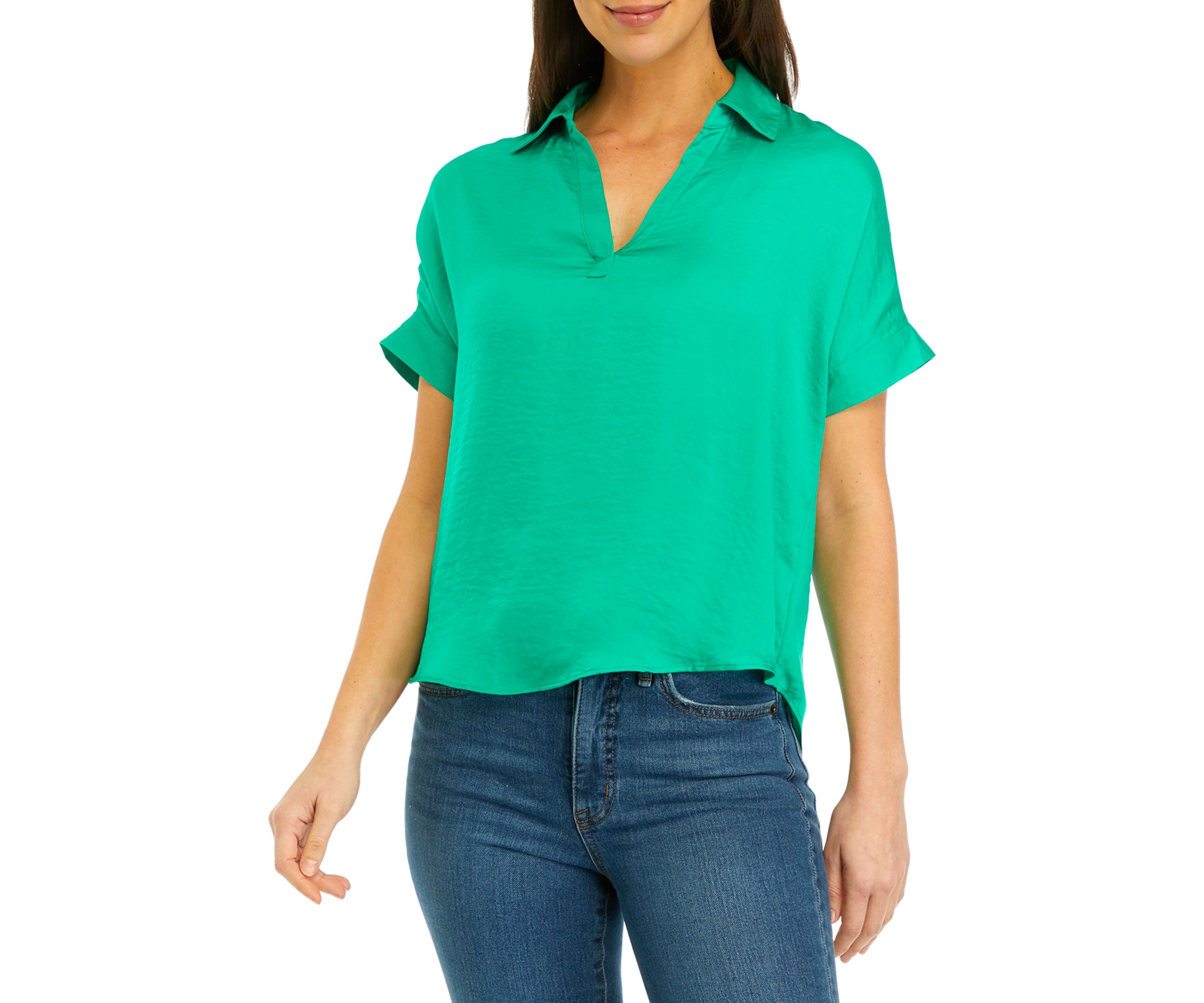 Womens Short Sleeve Collar Satin Blouse