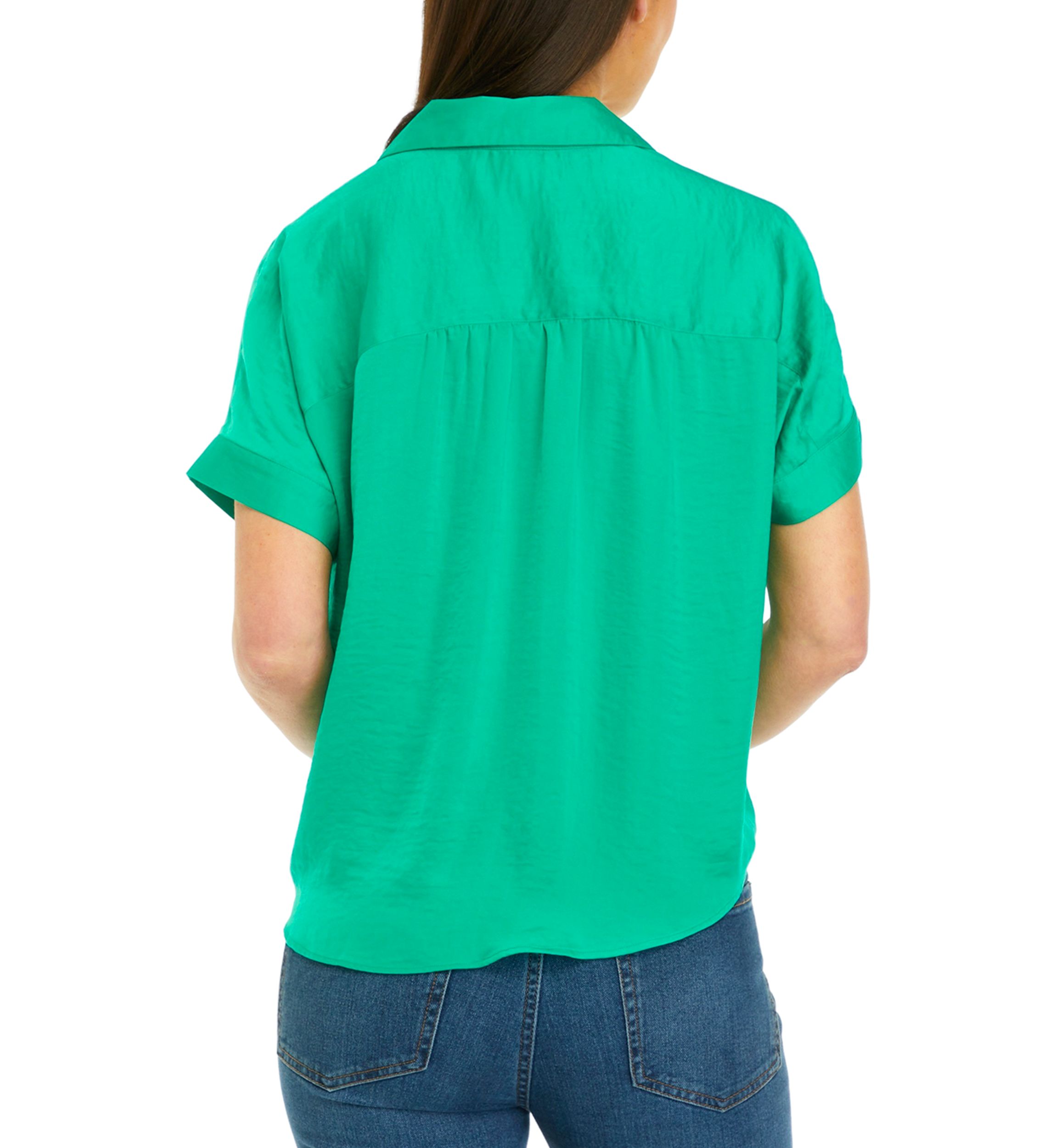 Womens Short Sleeve Collar Satin Blouse