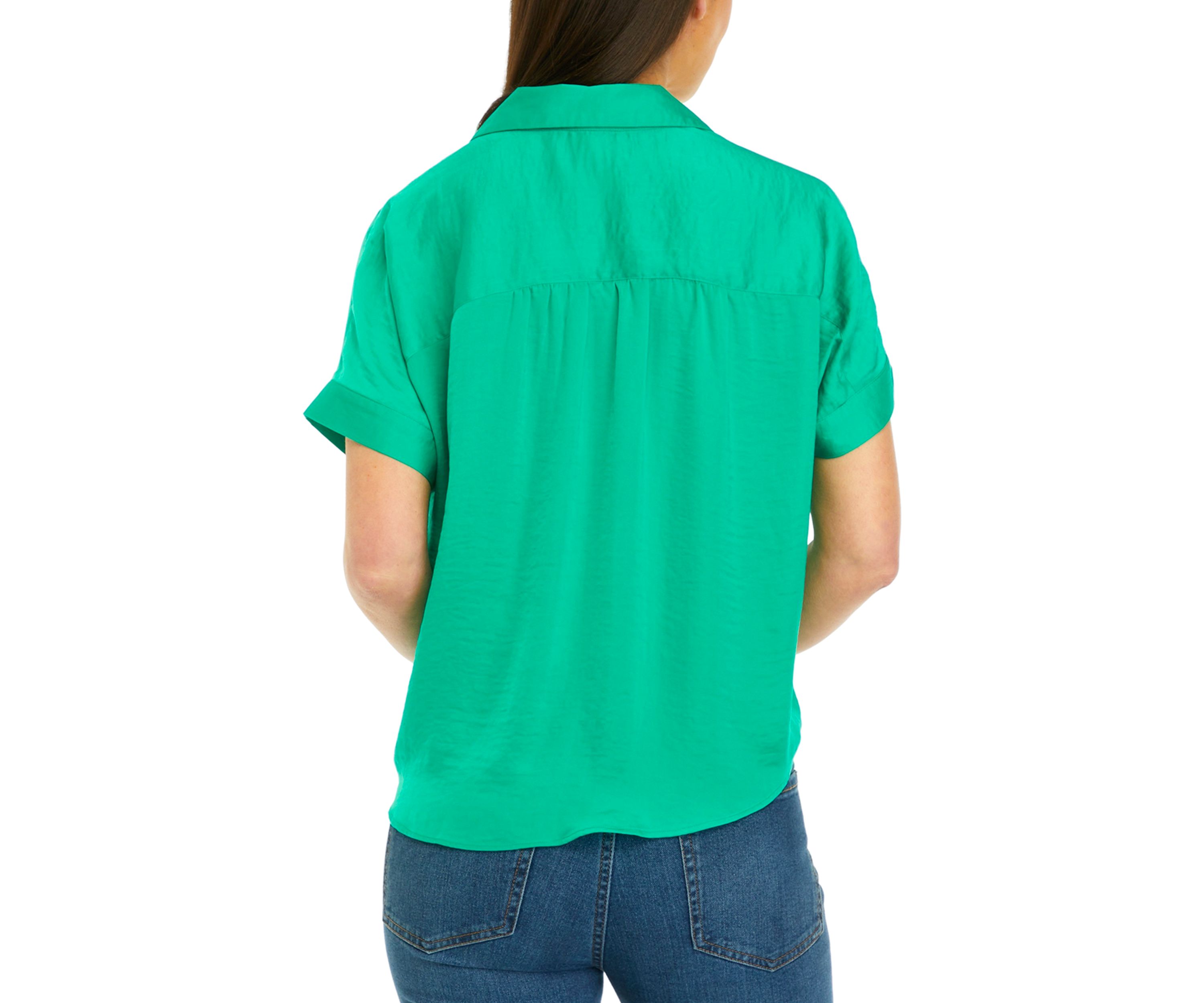 Womens Short Sleeve Collar Satin Blouse
