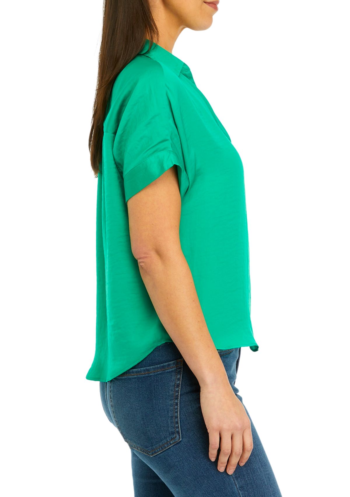 Womens Short Sleeve Collar Satin Blouse