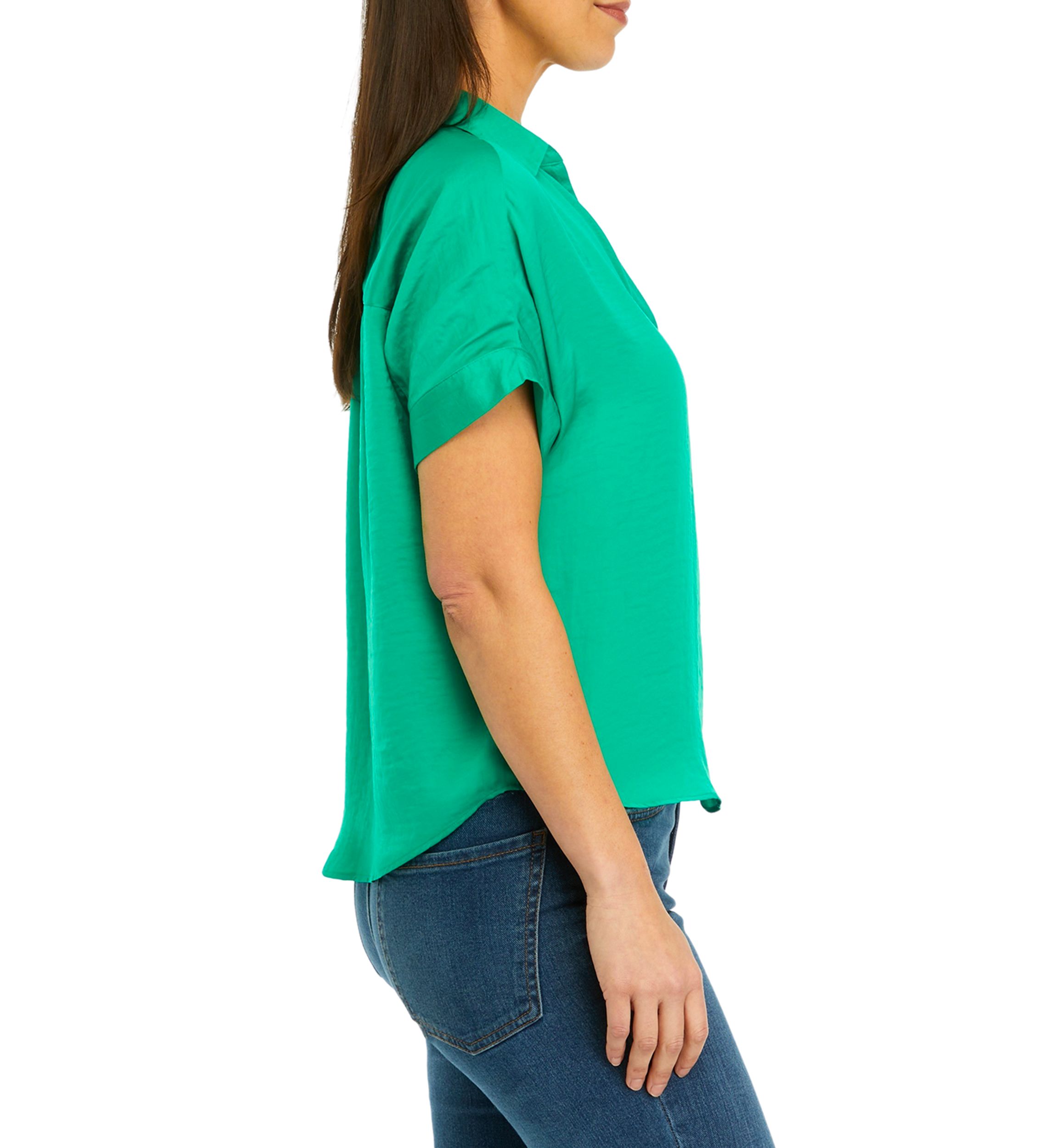 Womens Short Sleeve Collar Satin Blouse